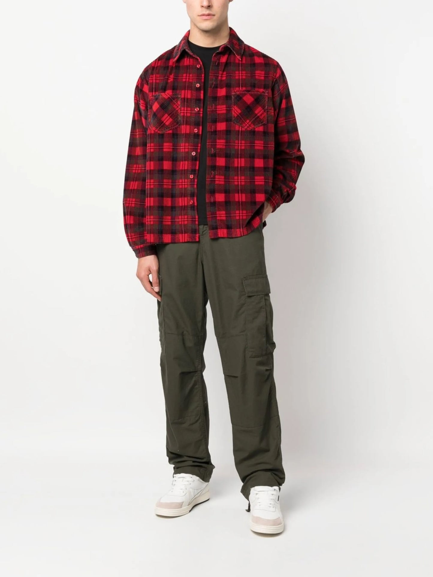 long-sleeve corduroy checked shirt