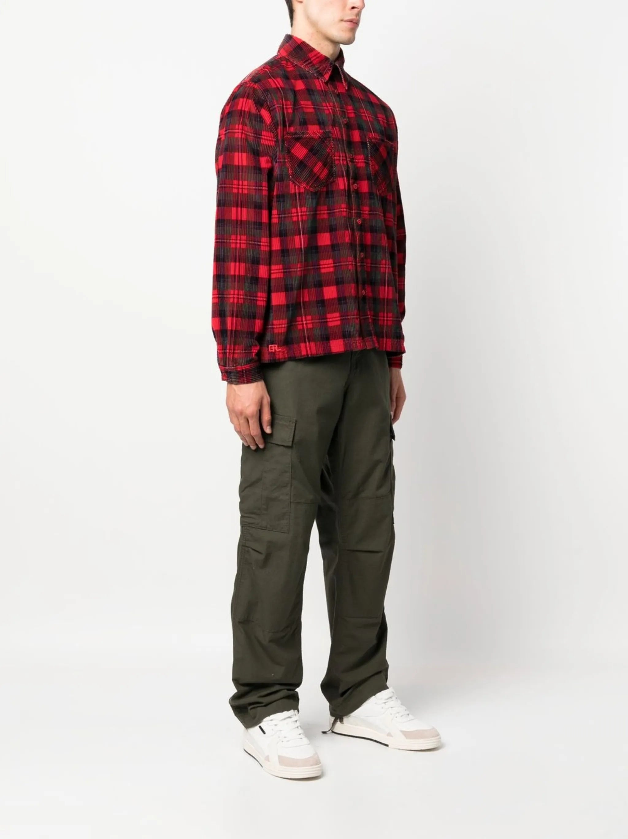 long-sleeve corduroy checked shirt