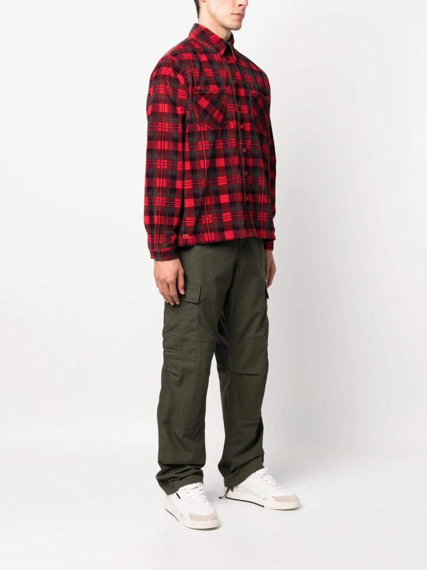 long-sleeve corduroy checked shirt