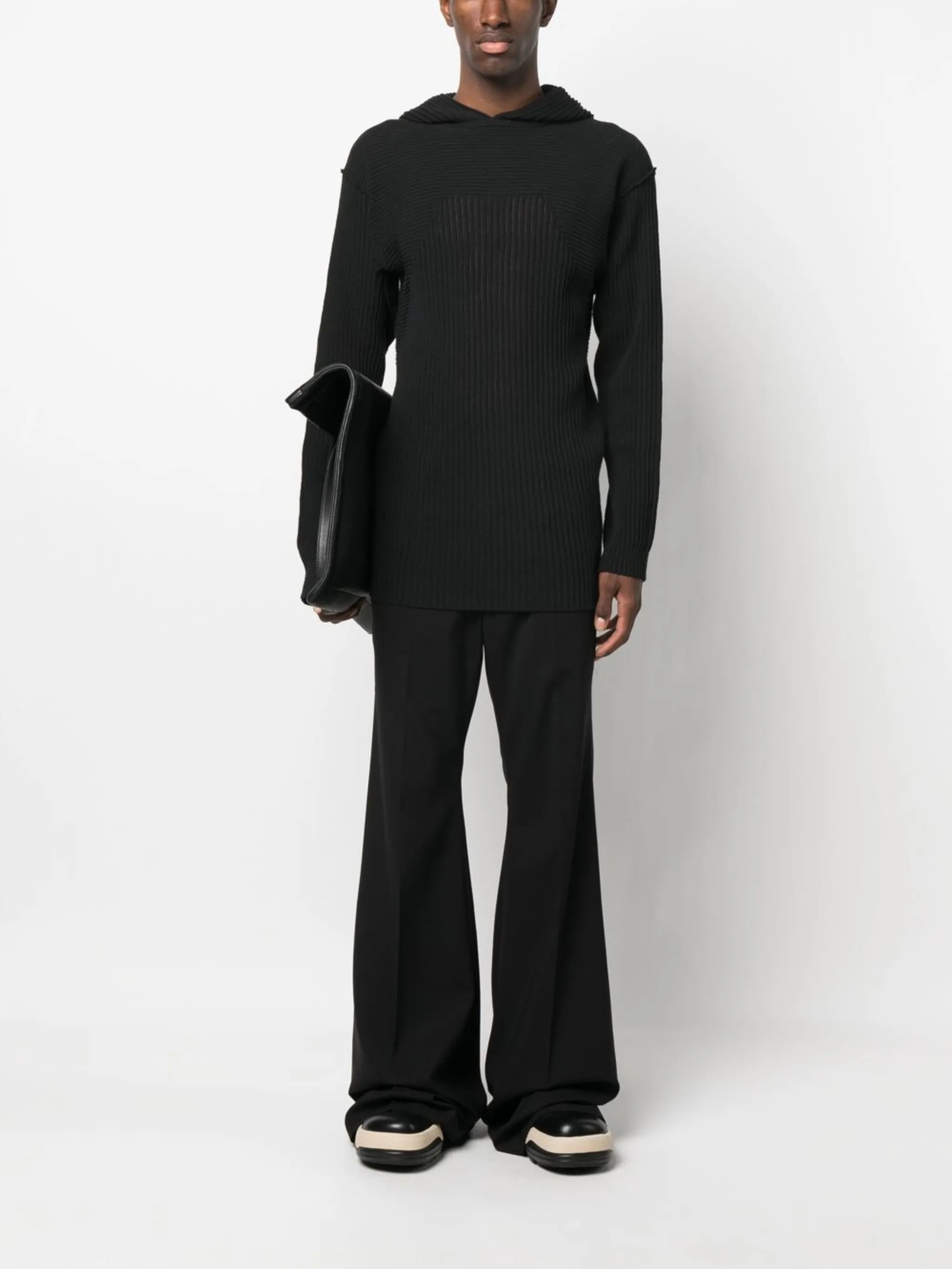 rib-knit cotton hoodie