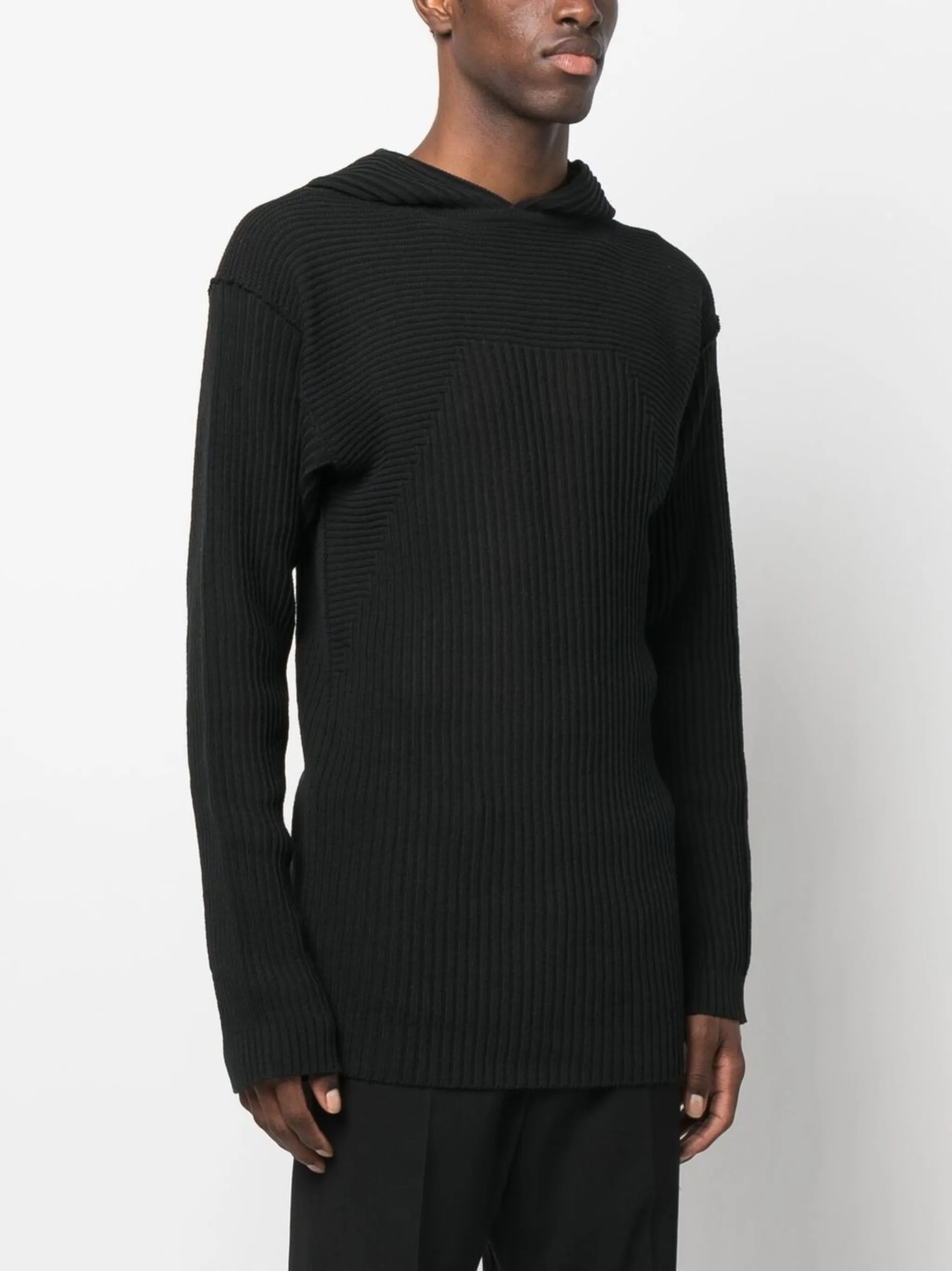 rib-knit cotton hoodie