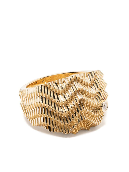 9kt yellow gold diamond wave ring