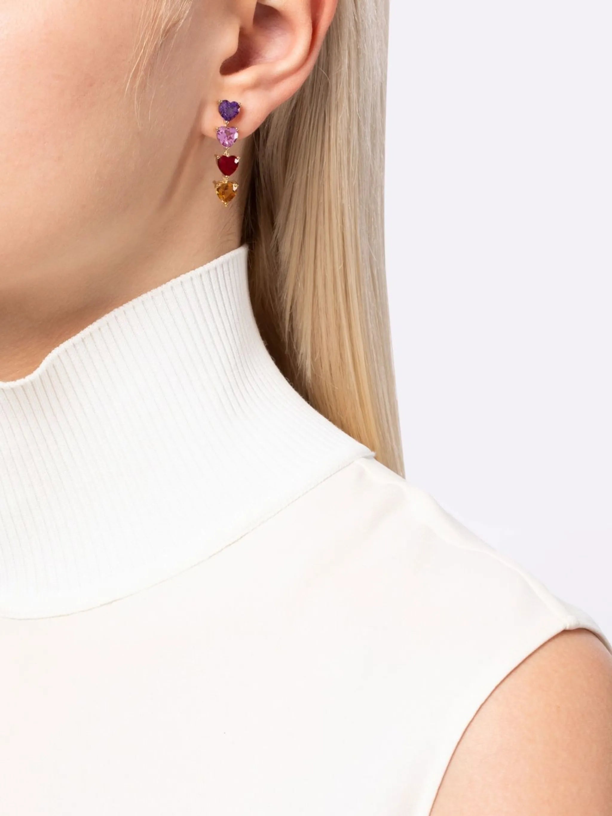 9kt yellow gold heart drop earrings