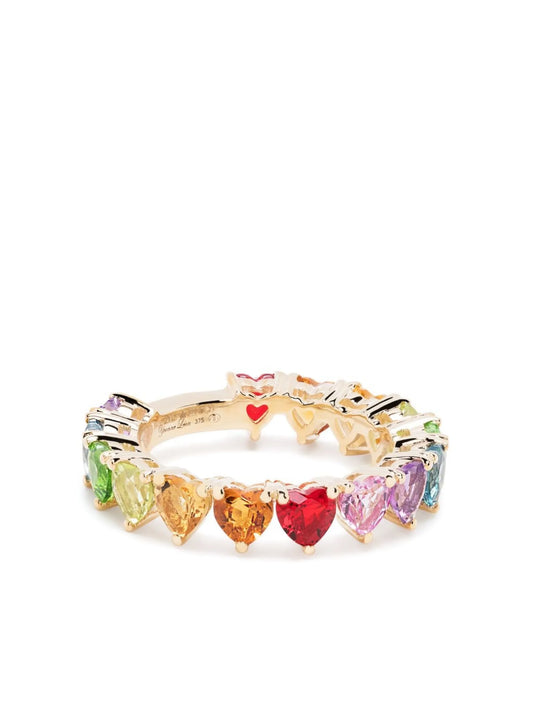 9kt yellow gold Multi Coeurs mini rainbow ring