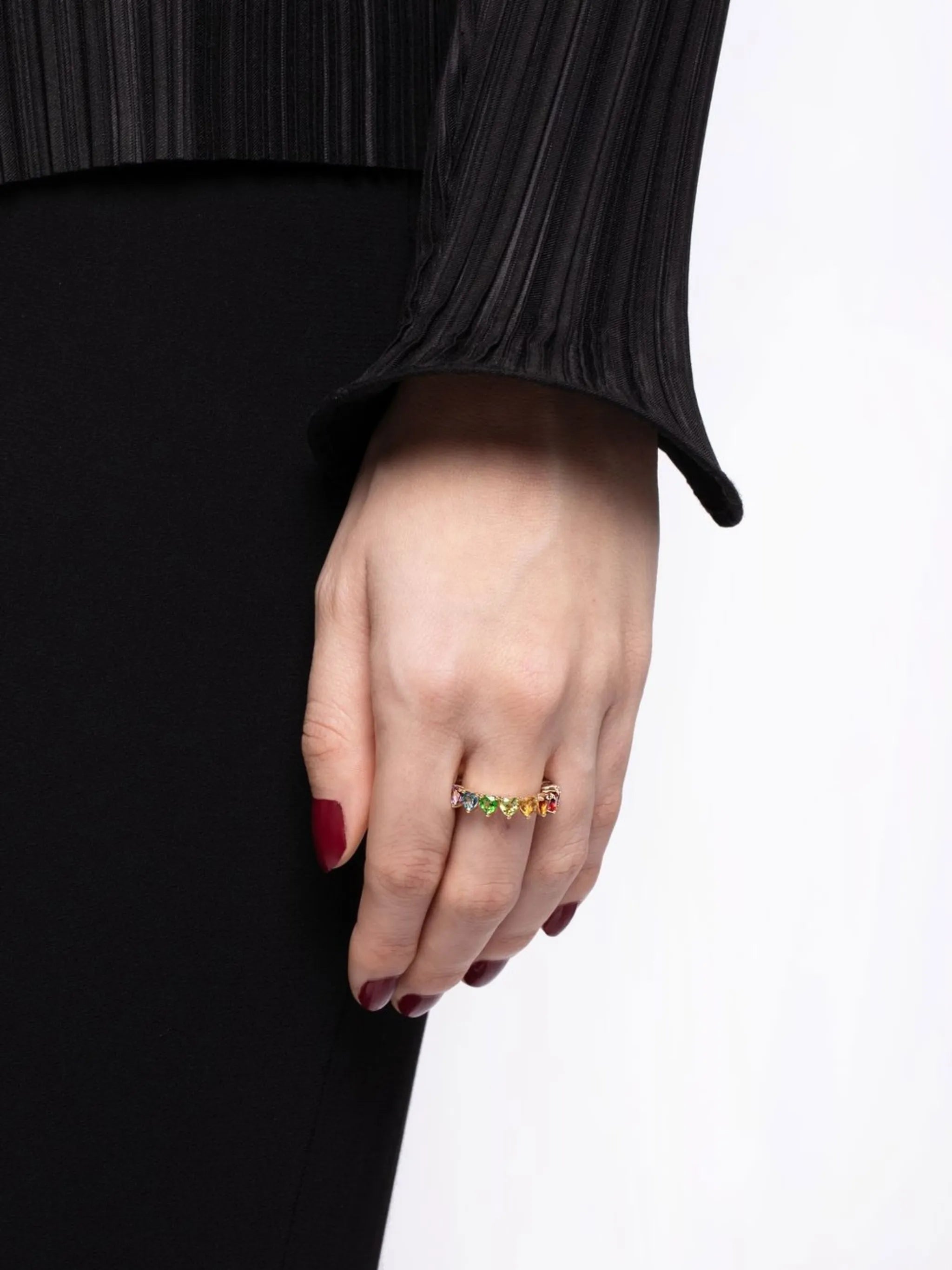 9kt yellow gold Multi Coeurs mini rainbow ring