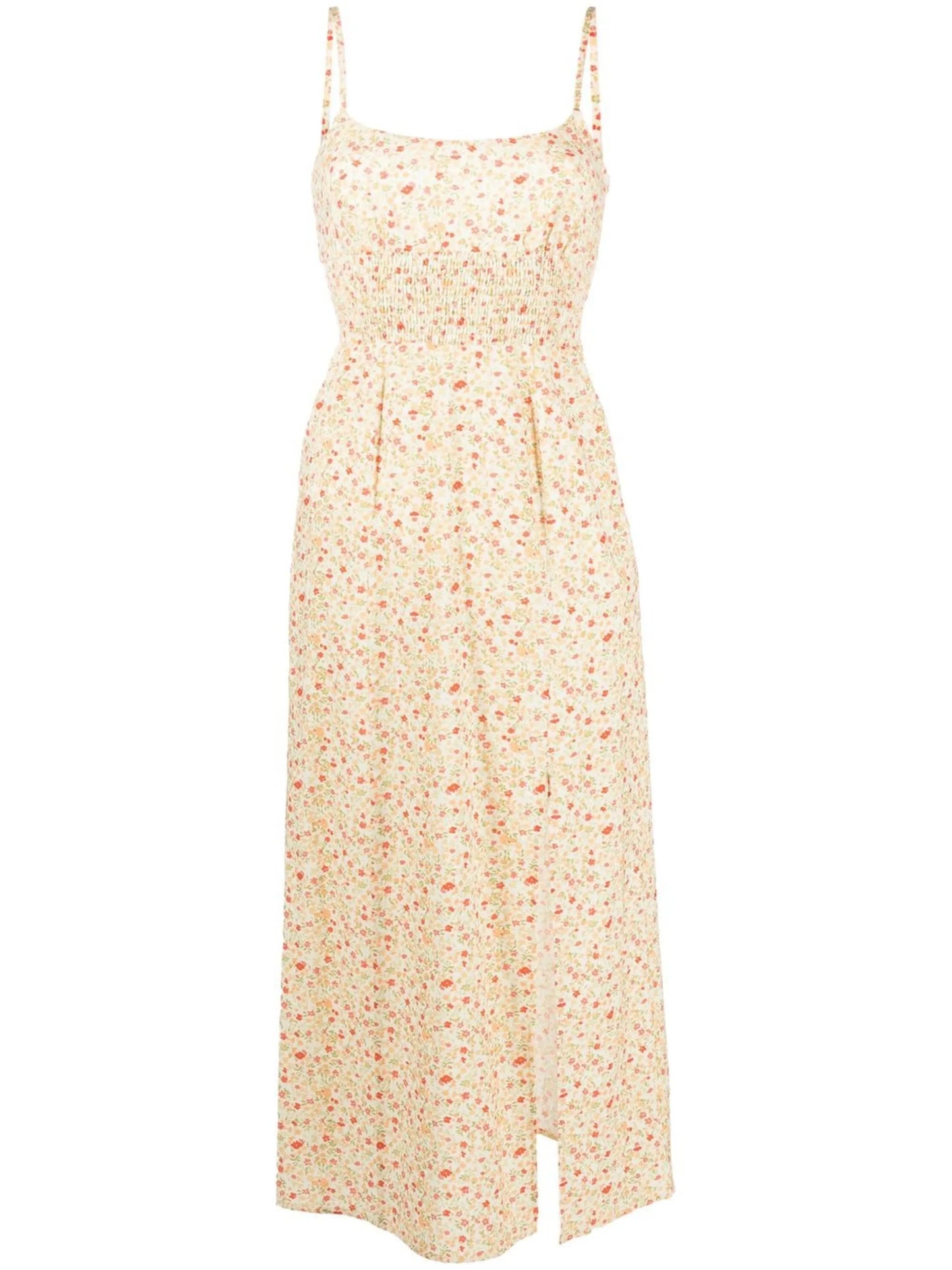 floral-print sleeveless midi dress