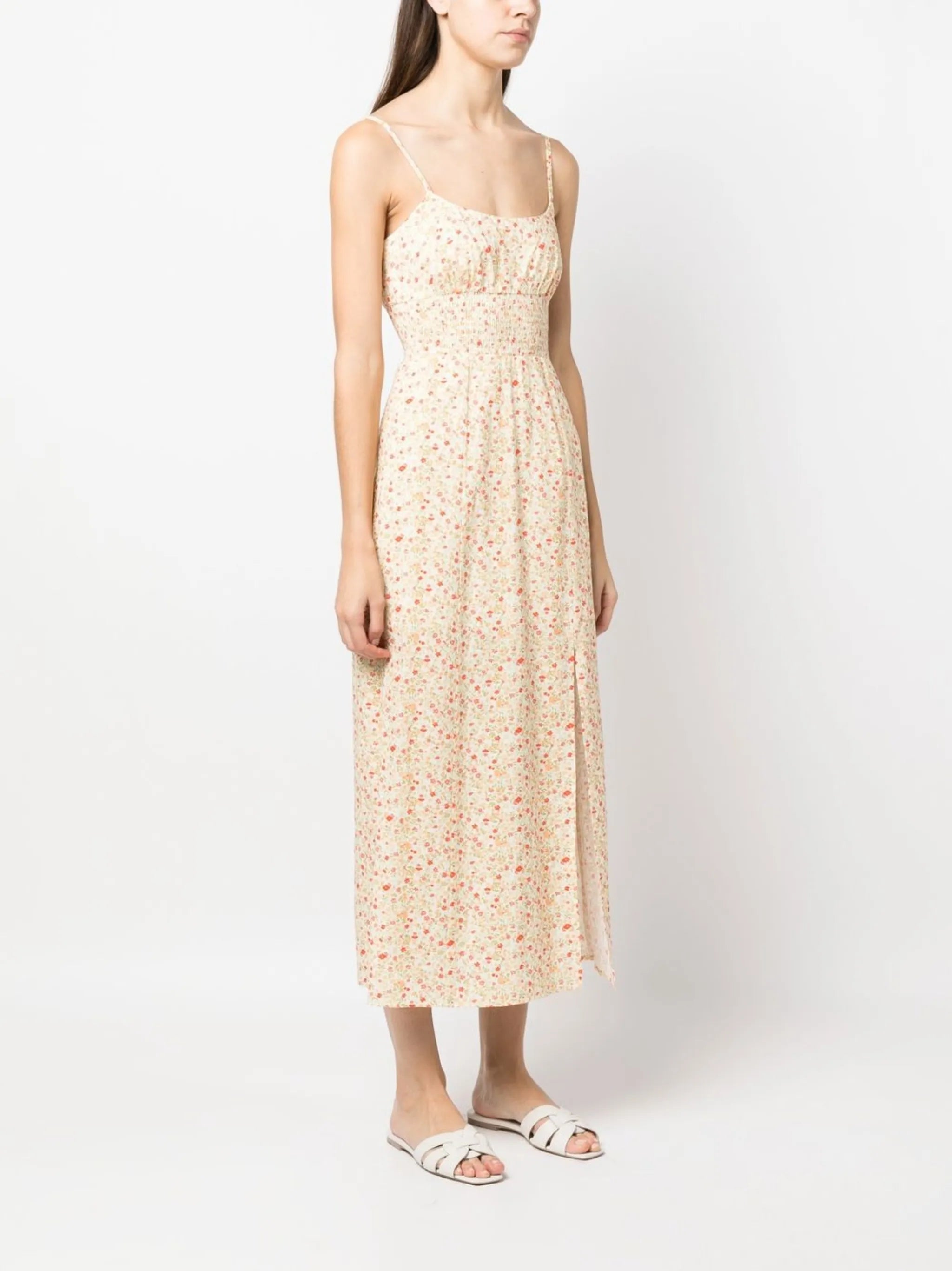 floral-print sleeveless midi dress
