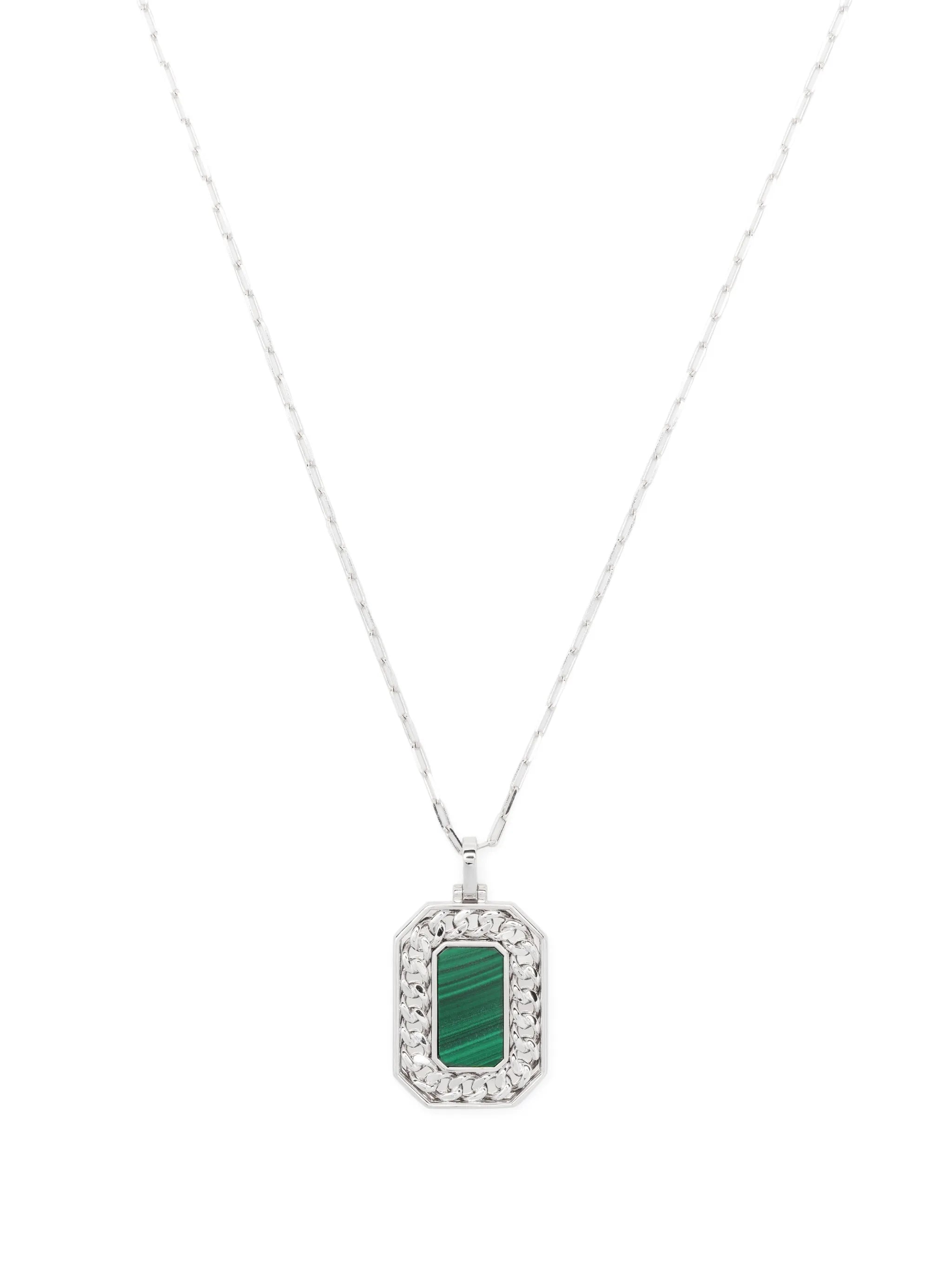 18K white gold diamond pendant rolo-chain necklace