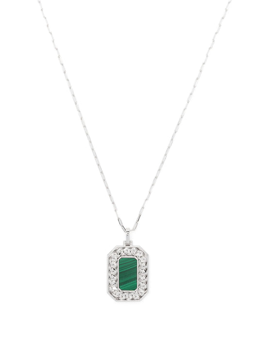 18K white gold diamond pendant rolo-chain necklace