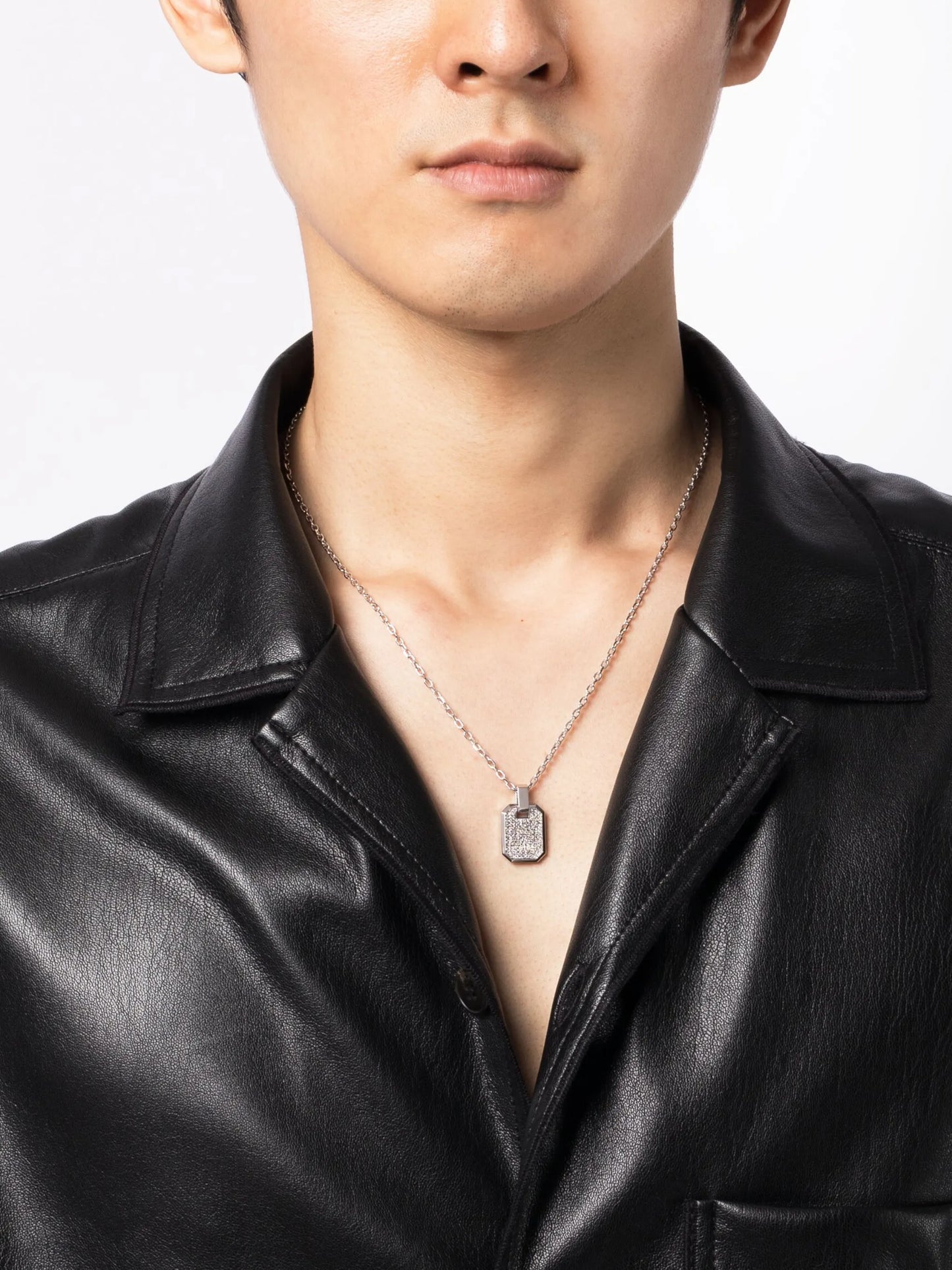 18K white gold diamond embellished rolo-chain necklace