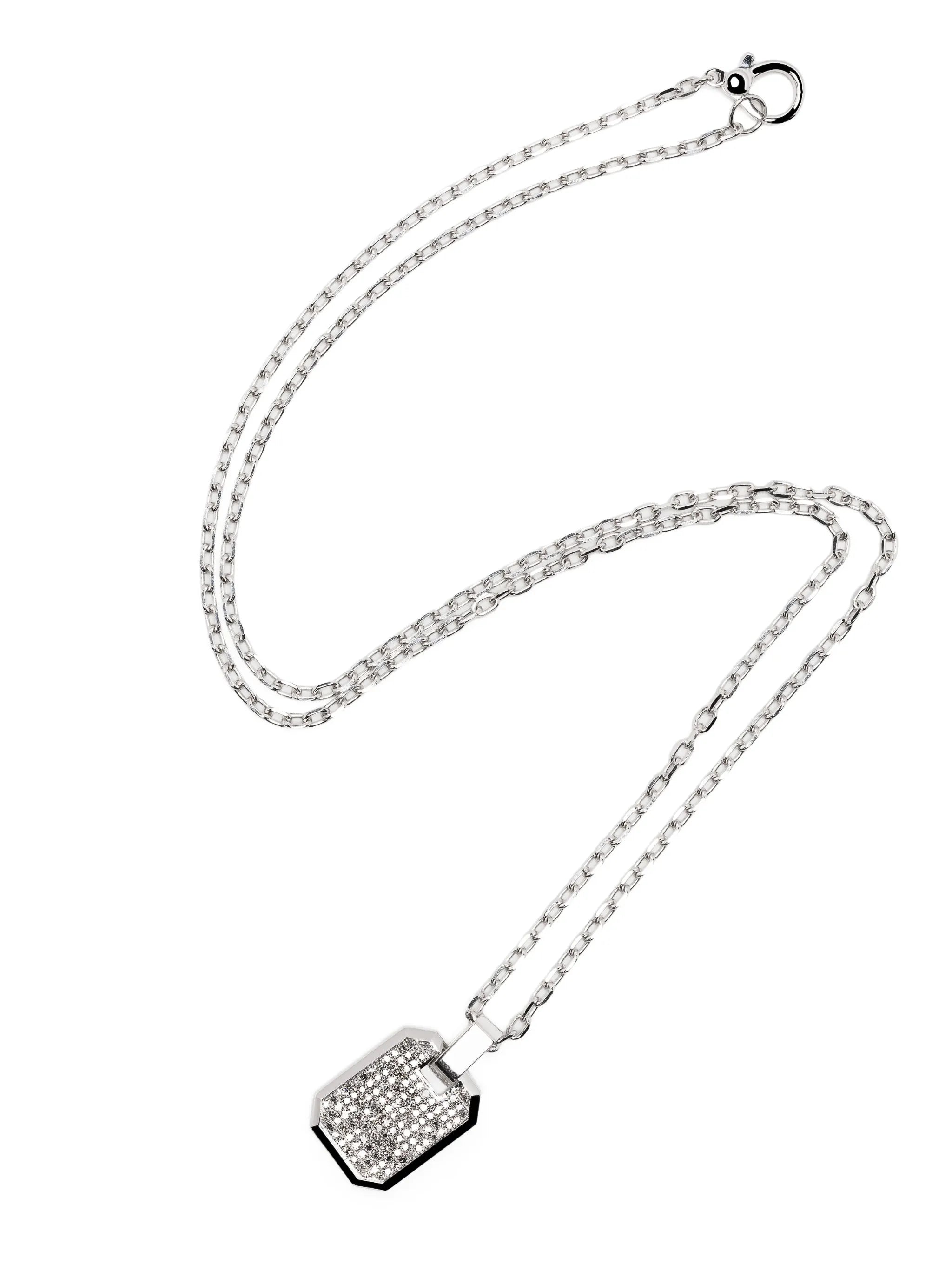18K white gold diamond embellished rolo-chain necklace