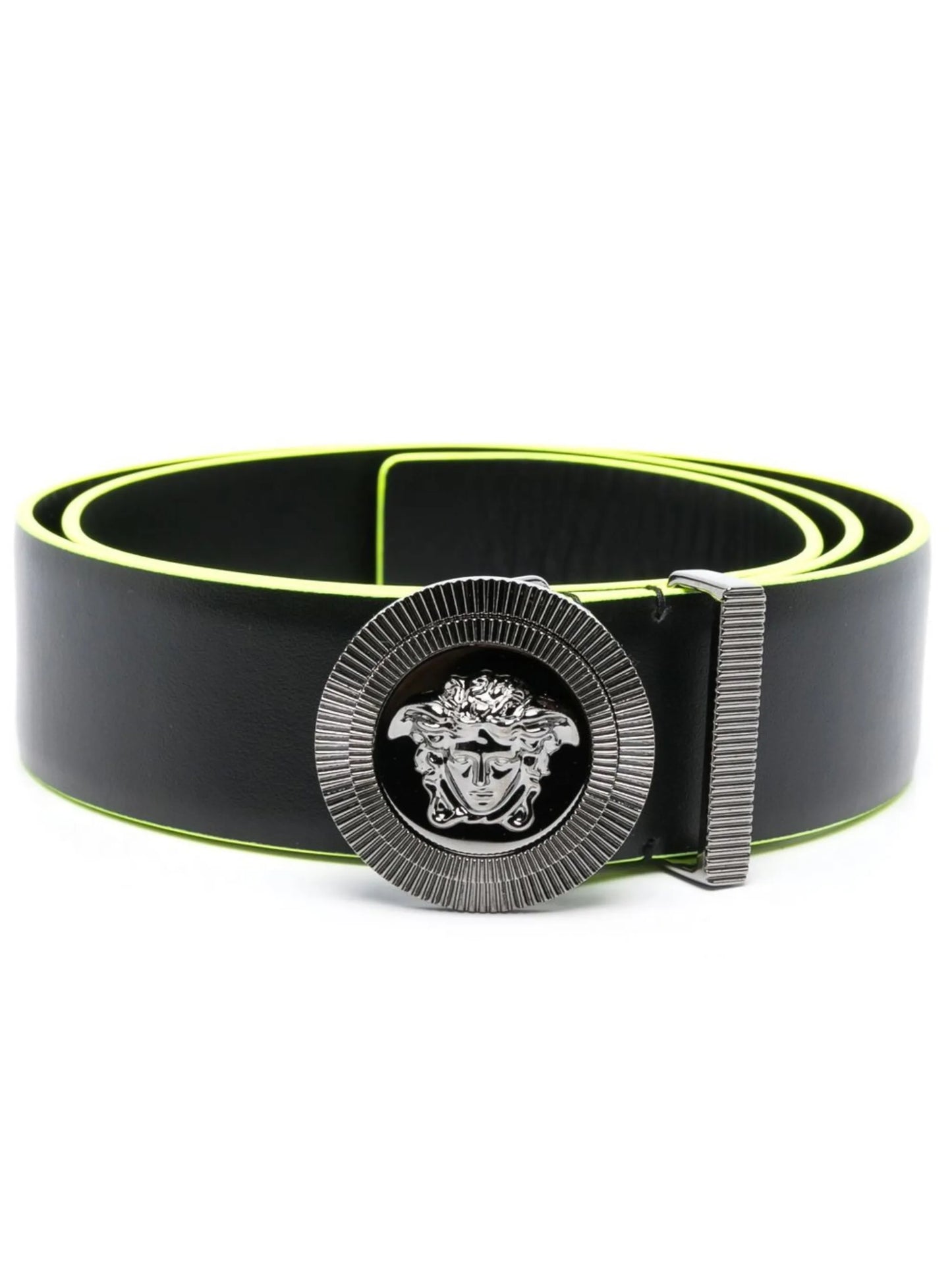 Medusa-plaque buckle-fastening belt