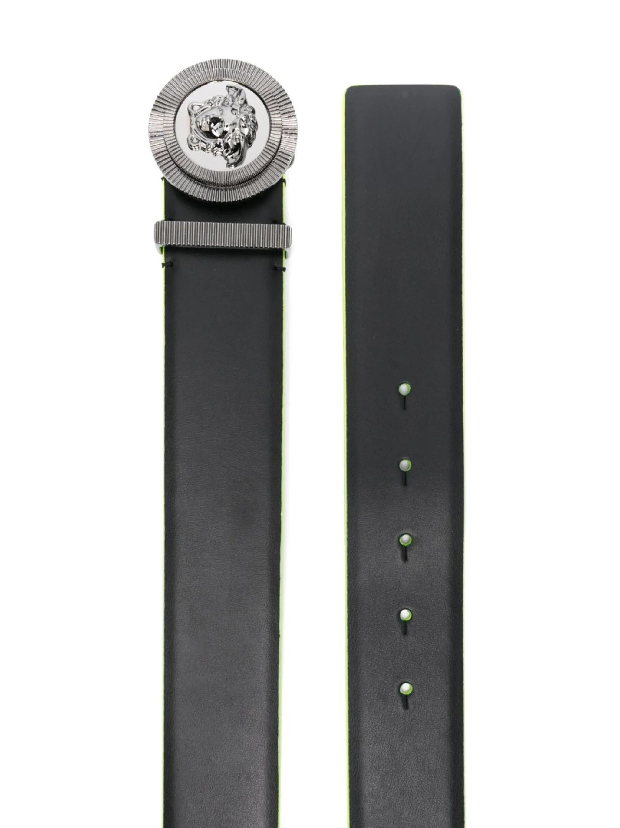 Medusa-plaque buckle-fastening belt