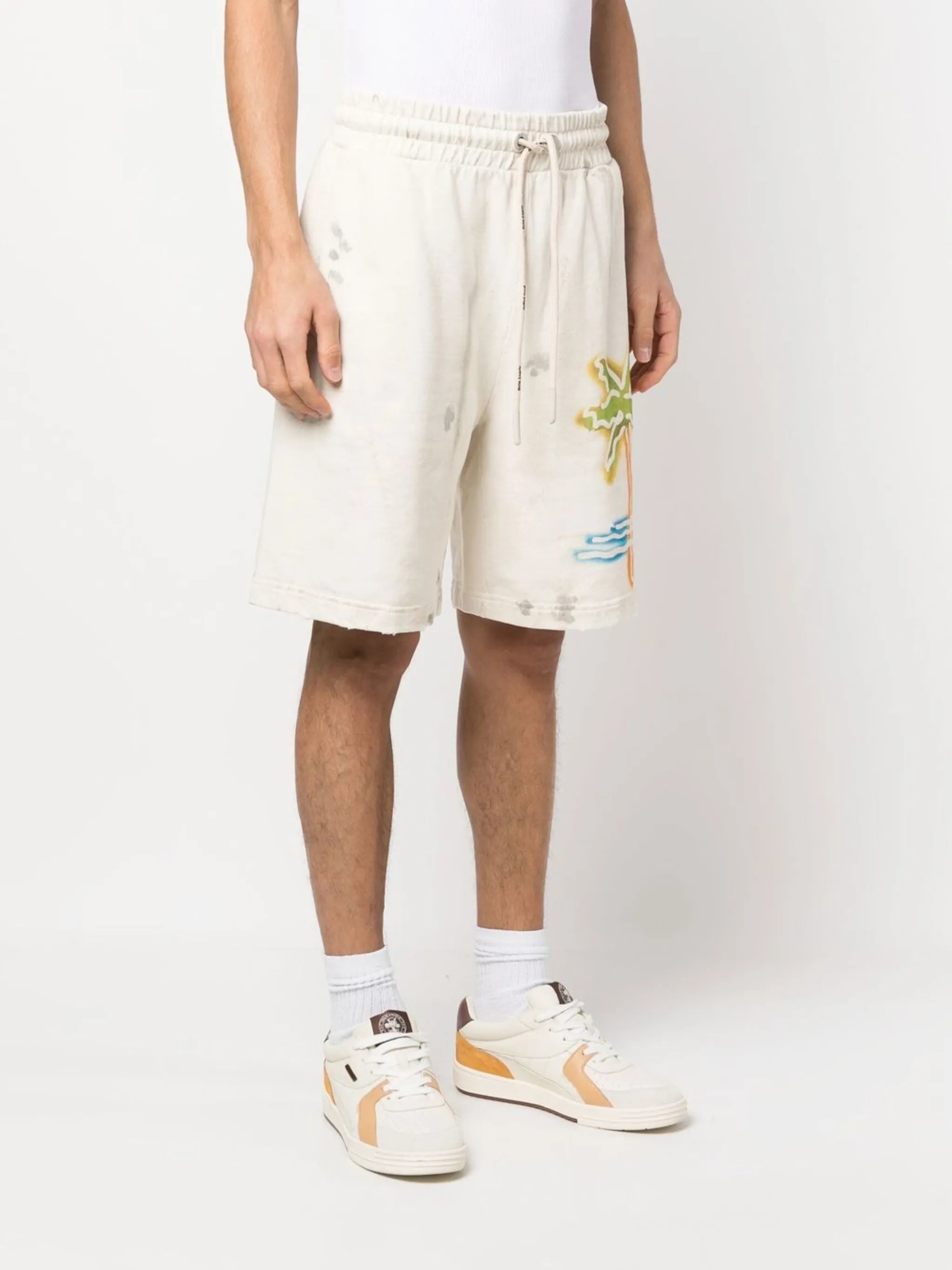 palm-print track shorts