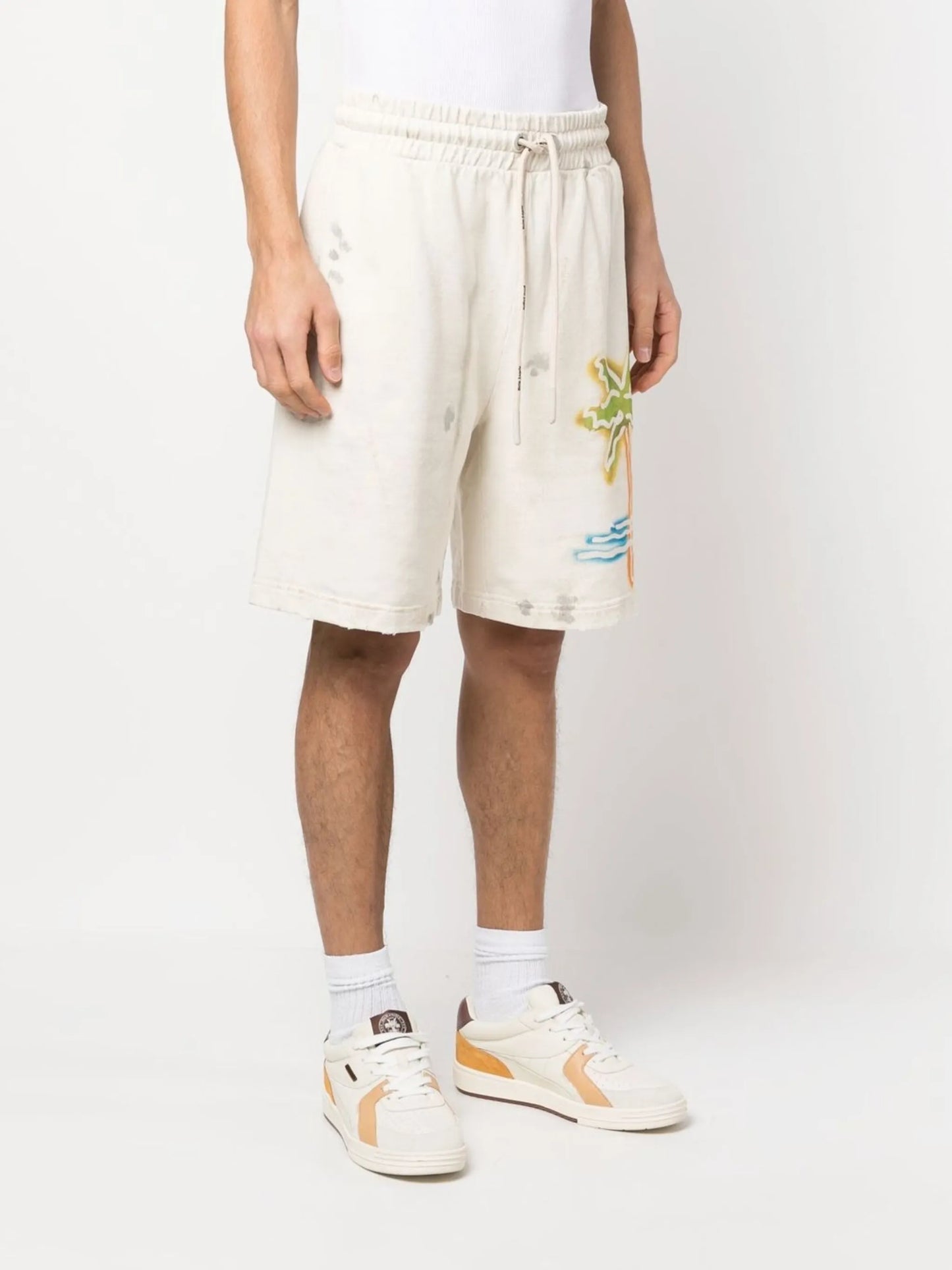 palm-print track shorts
