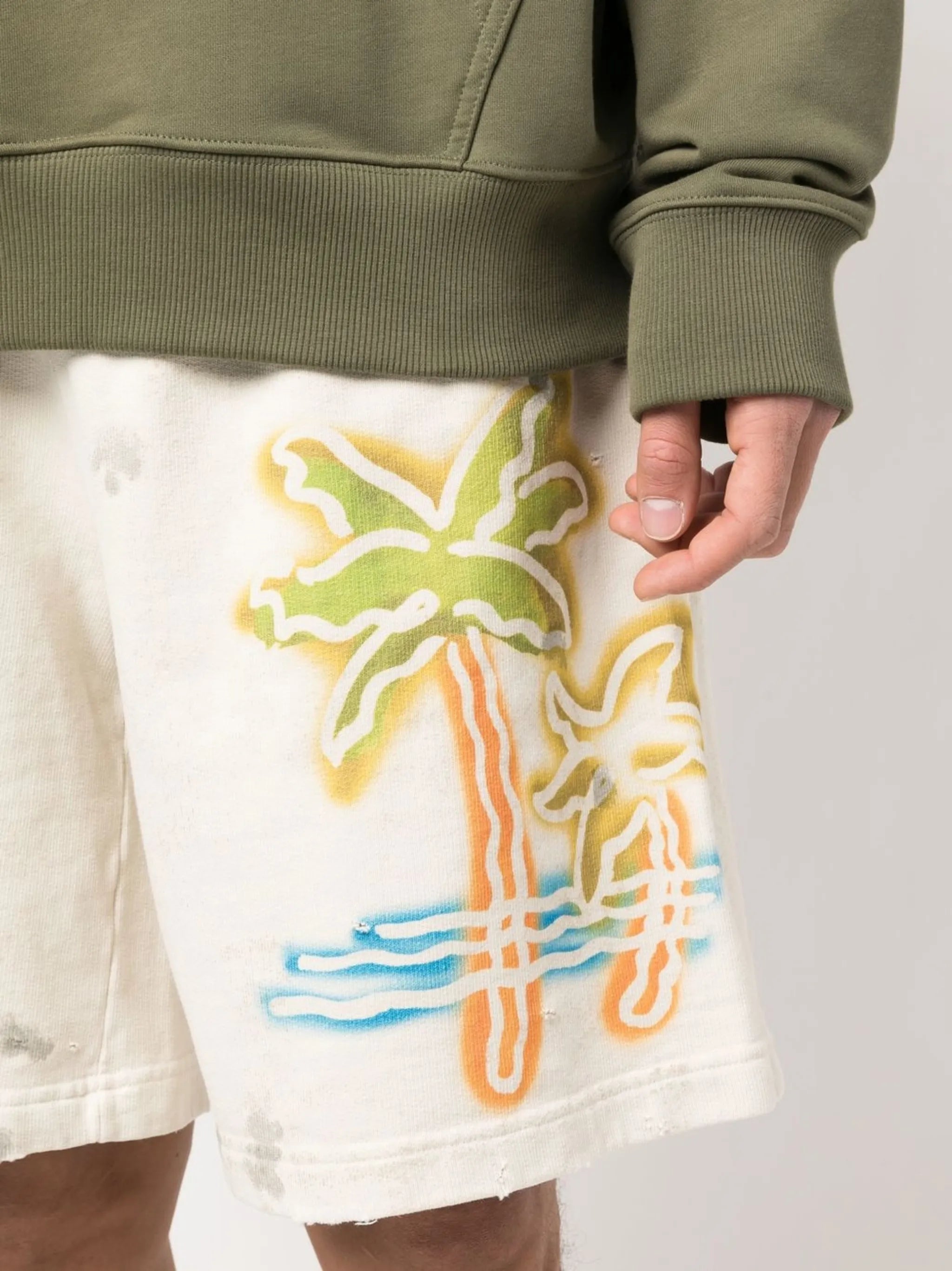 palm-print track shorts