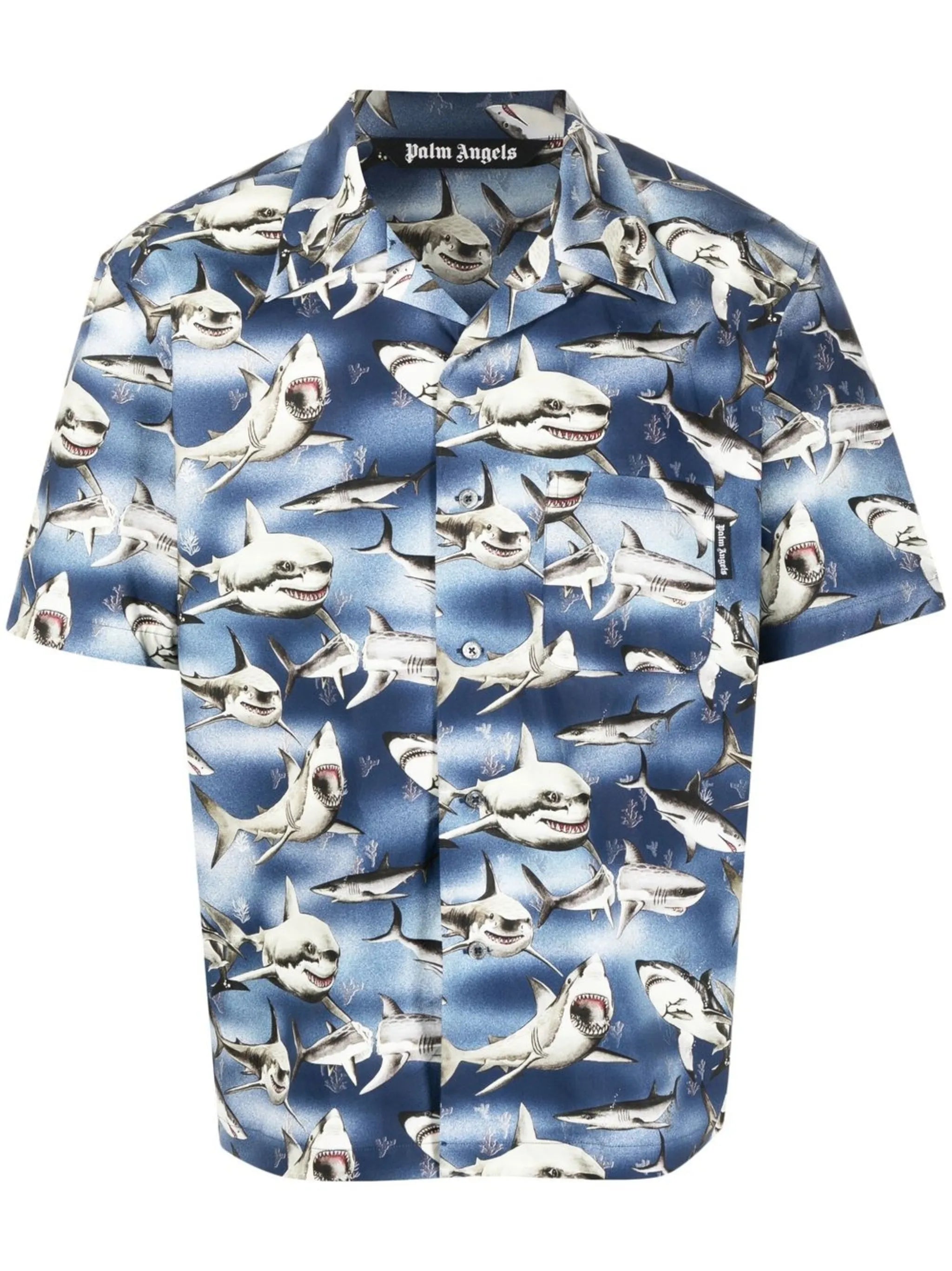 Sharks-print bowling shirt