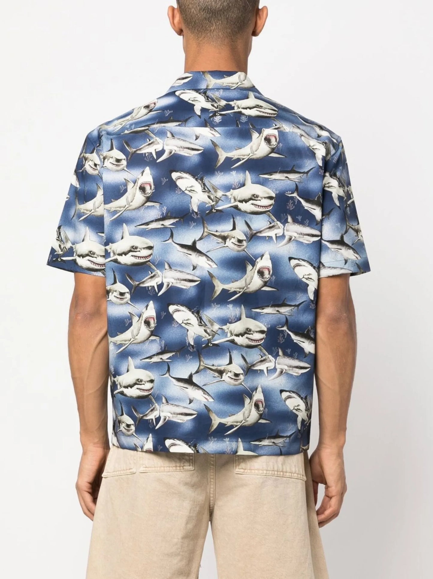 Sharks-print bowling shirt