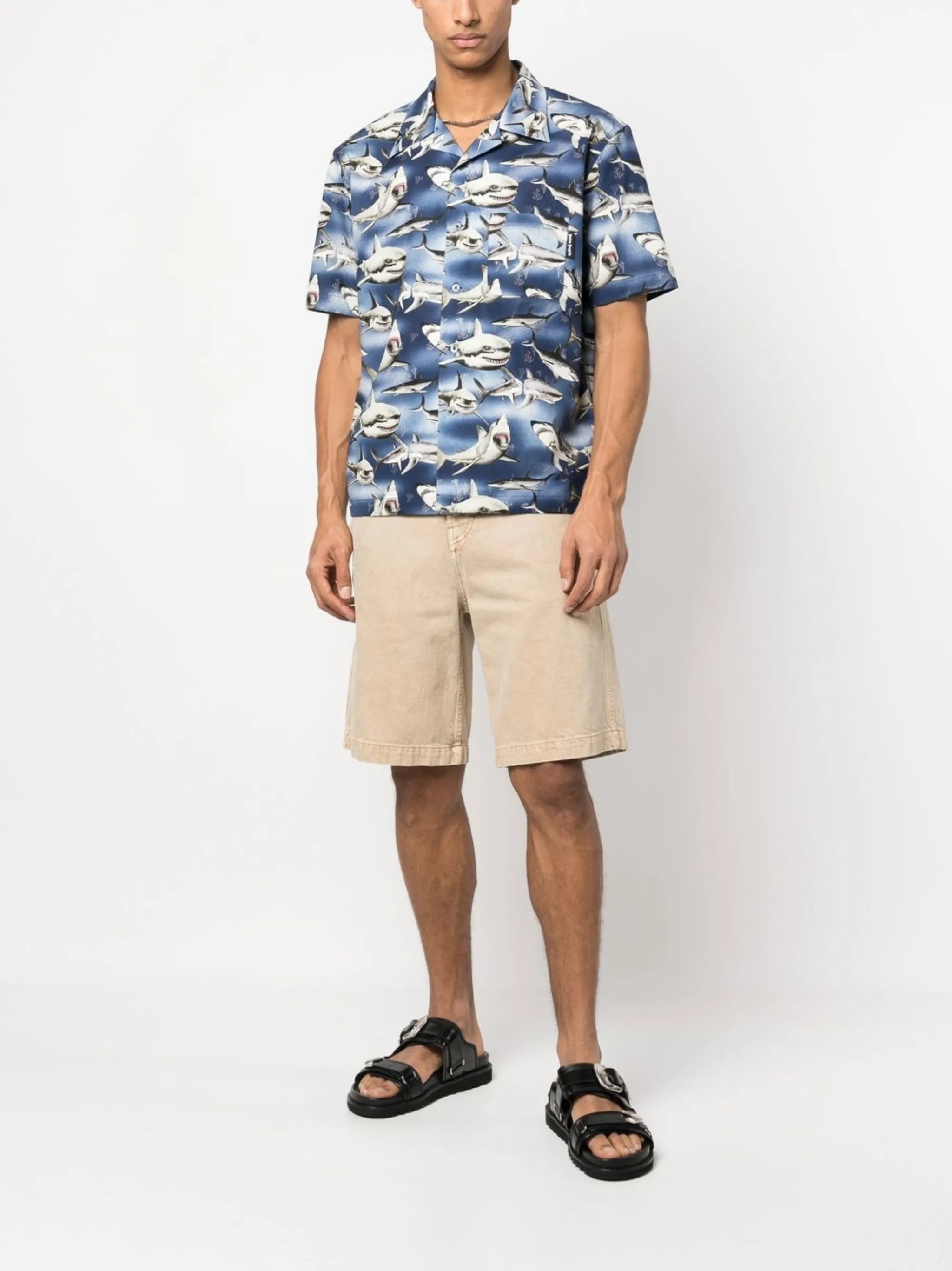 Sharks-print bowling shirt