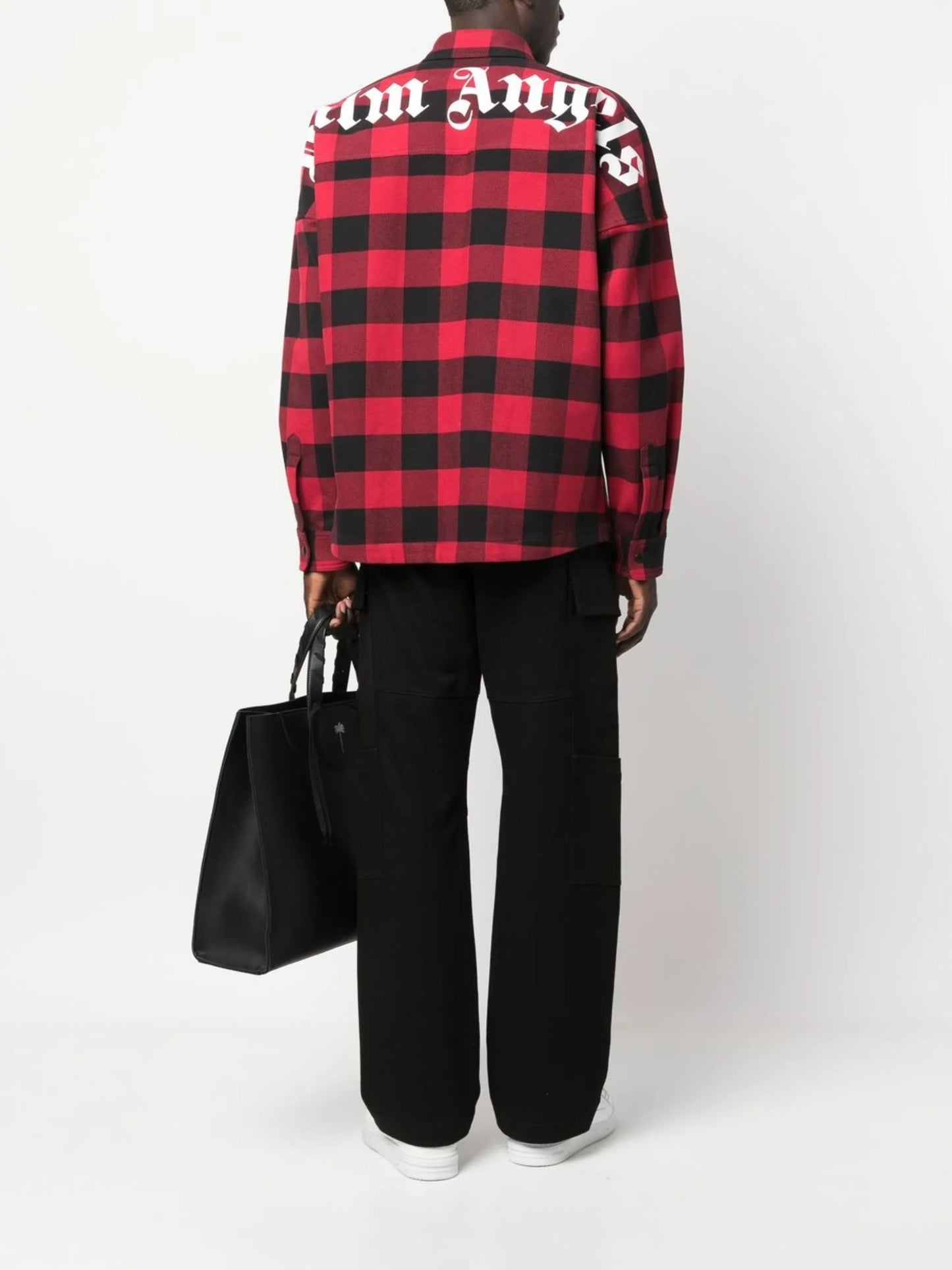 logo-print checked shirt
