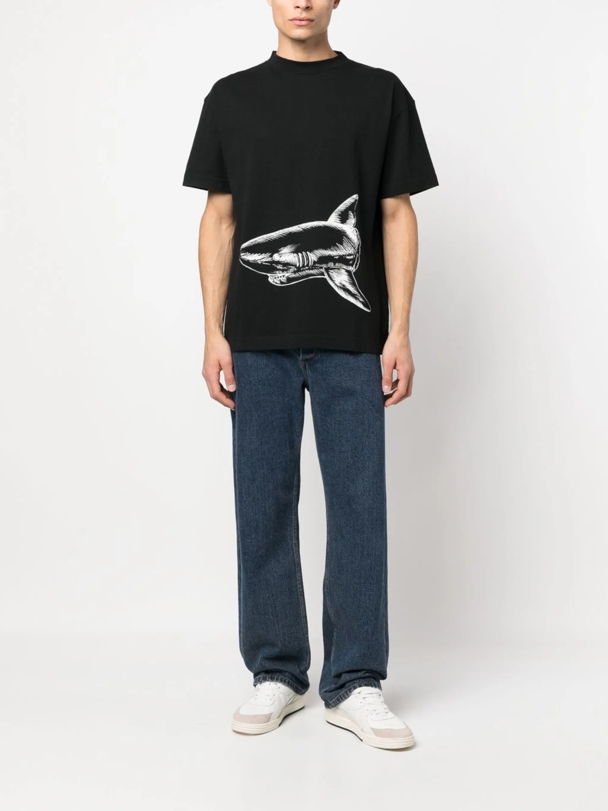 shark-print organic cotton T-shirt