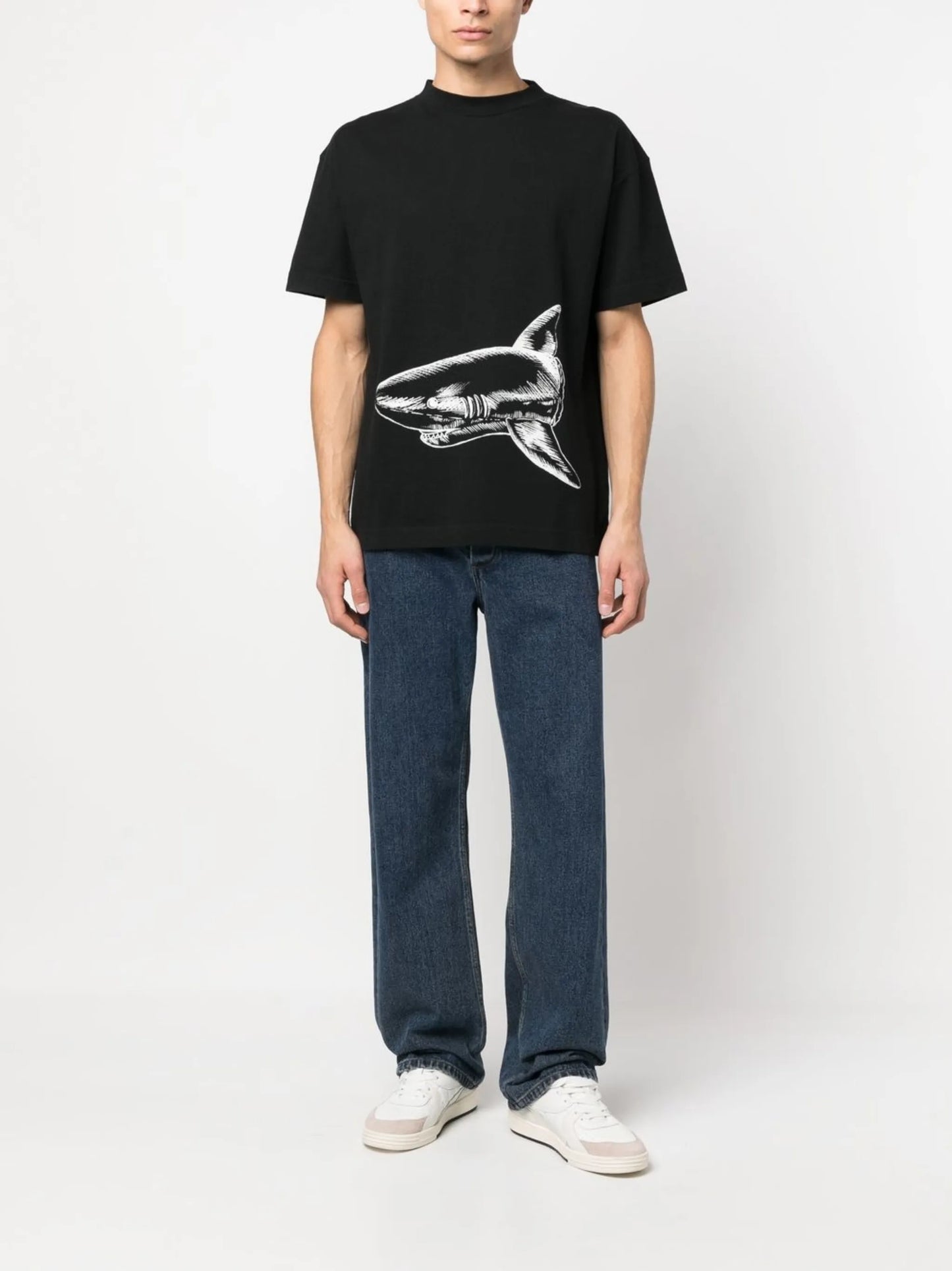 shark-print organic cotton T-shirt