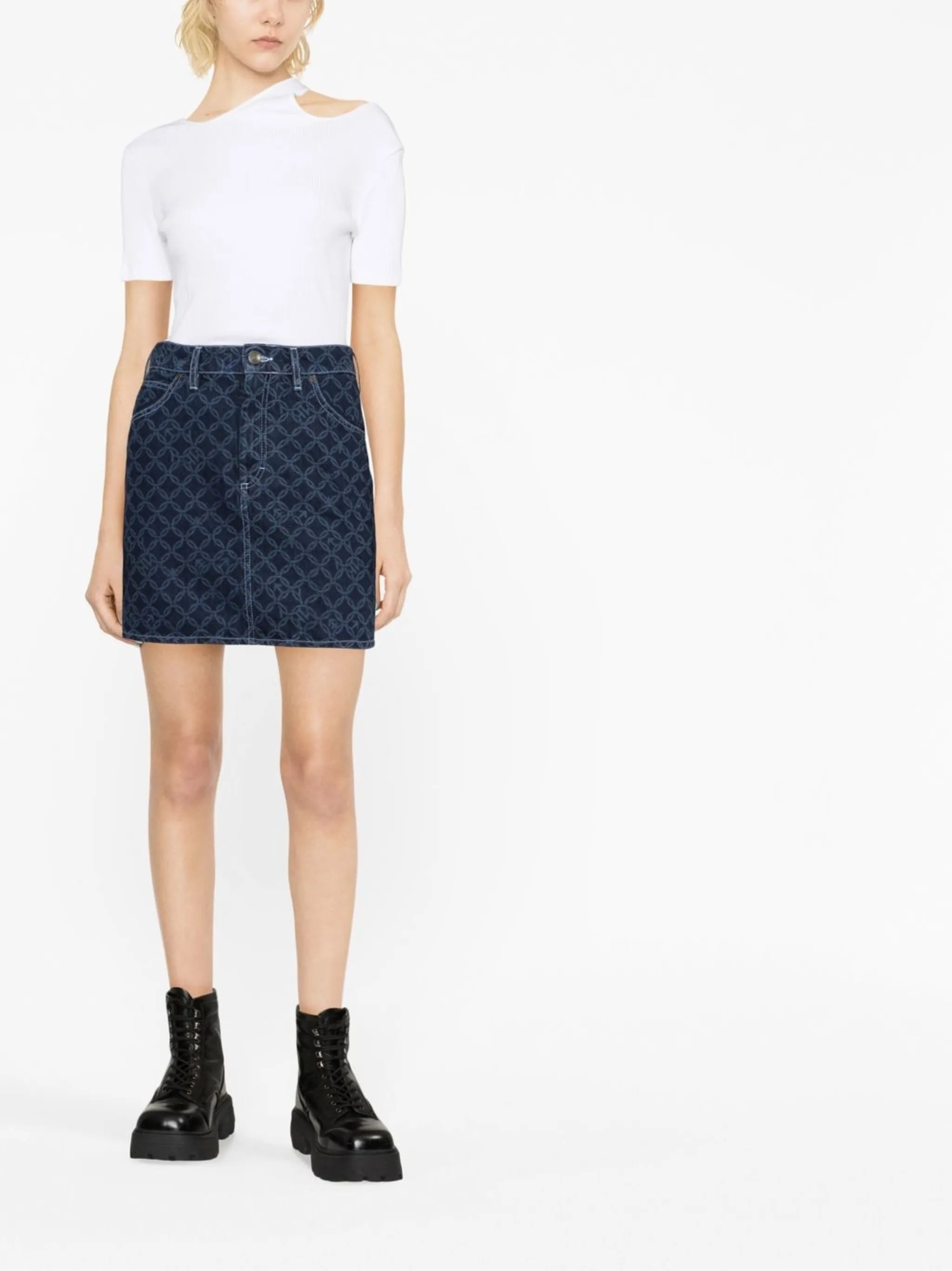 jacquard-pattern denim skirt