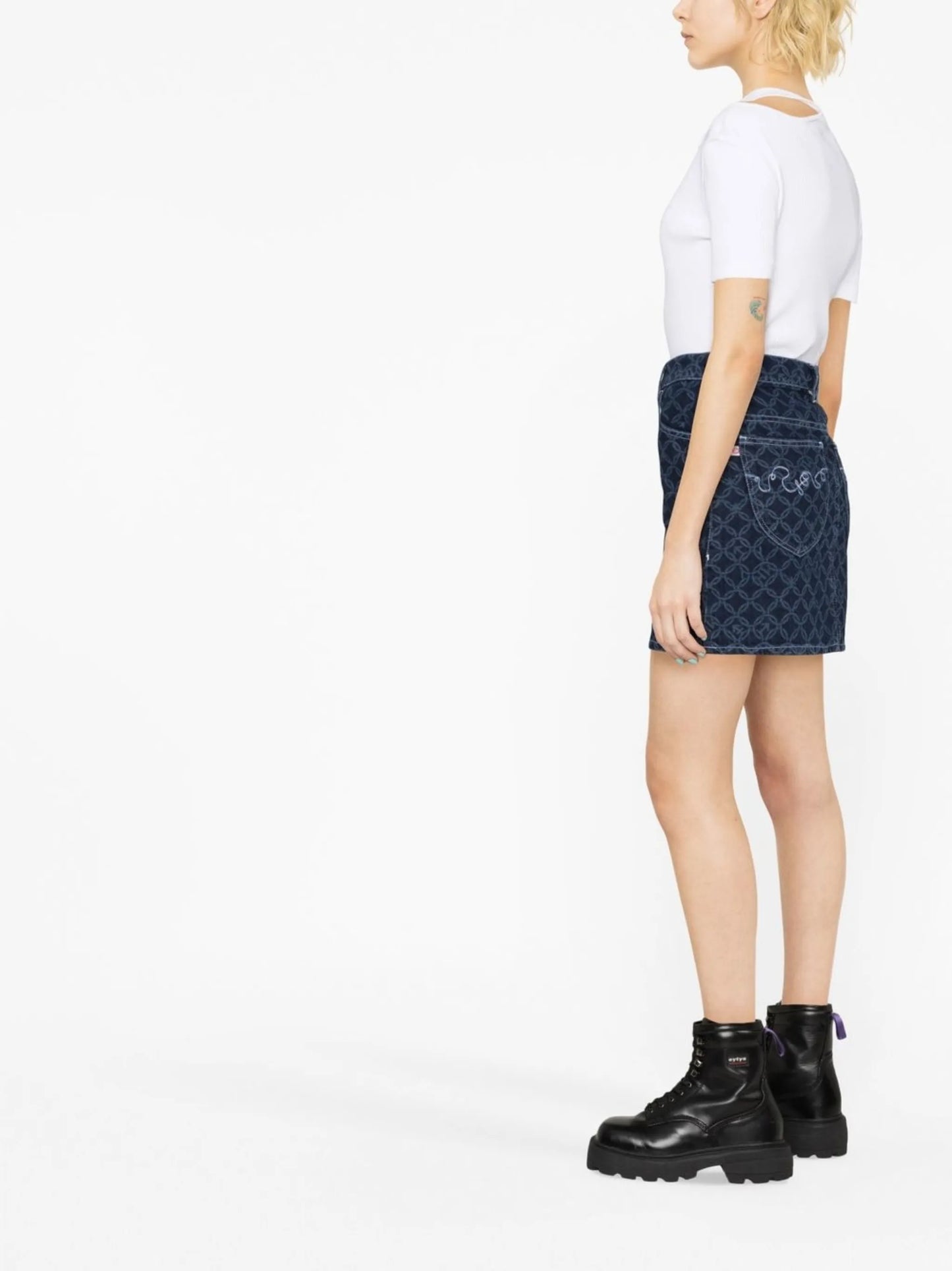 jacquard-pattern denim skirt