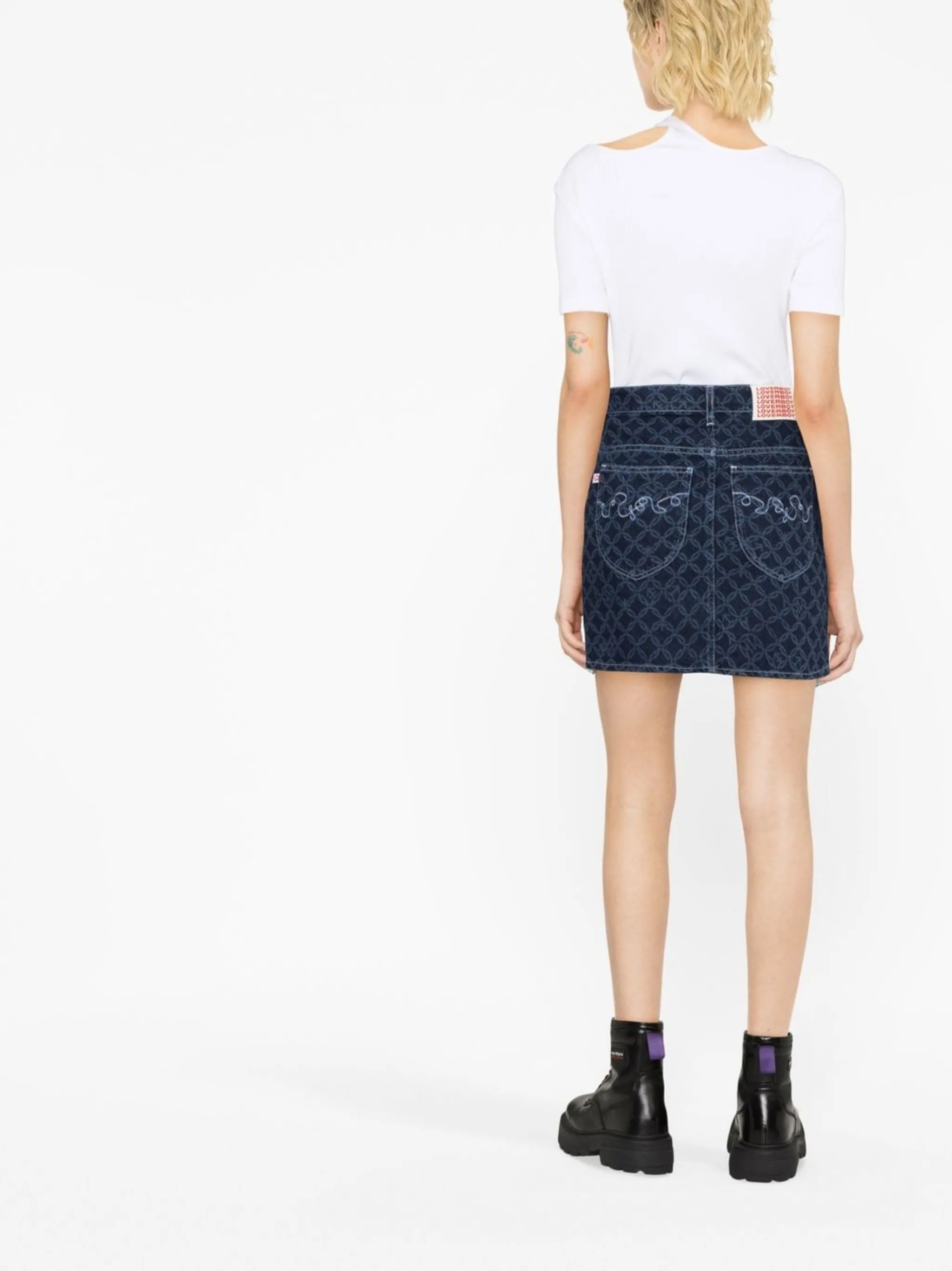 jacquard-pattern denim skirt