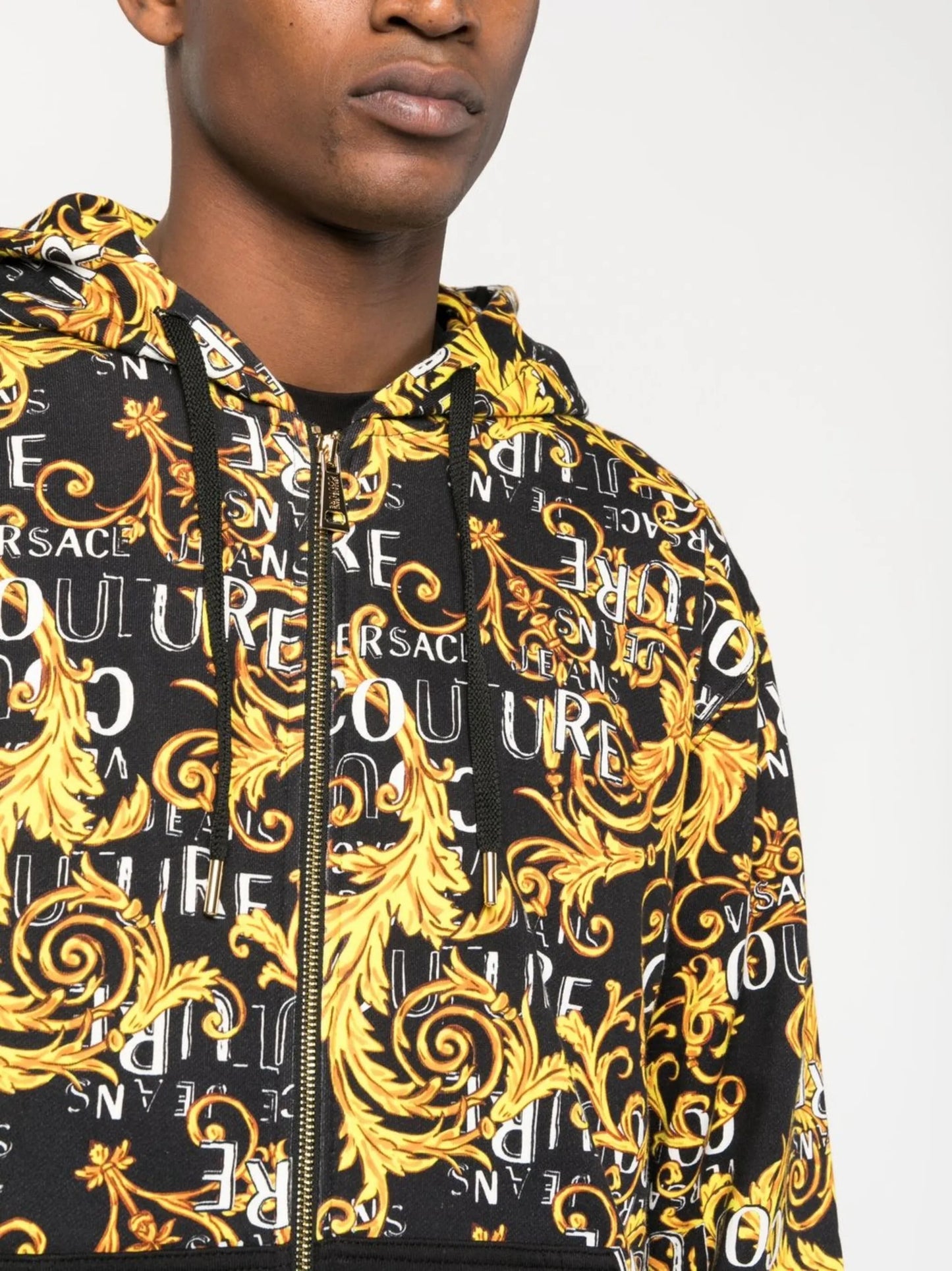 Baroque-print zip-up hoodie