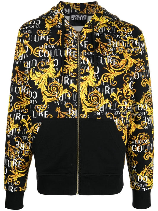 Baroque-print zip-up hoodie