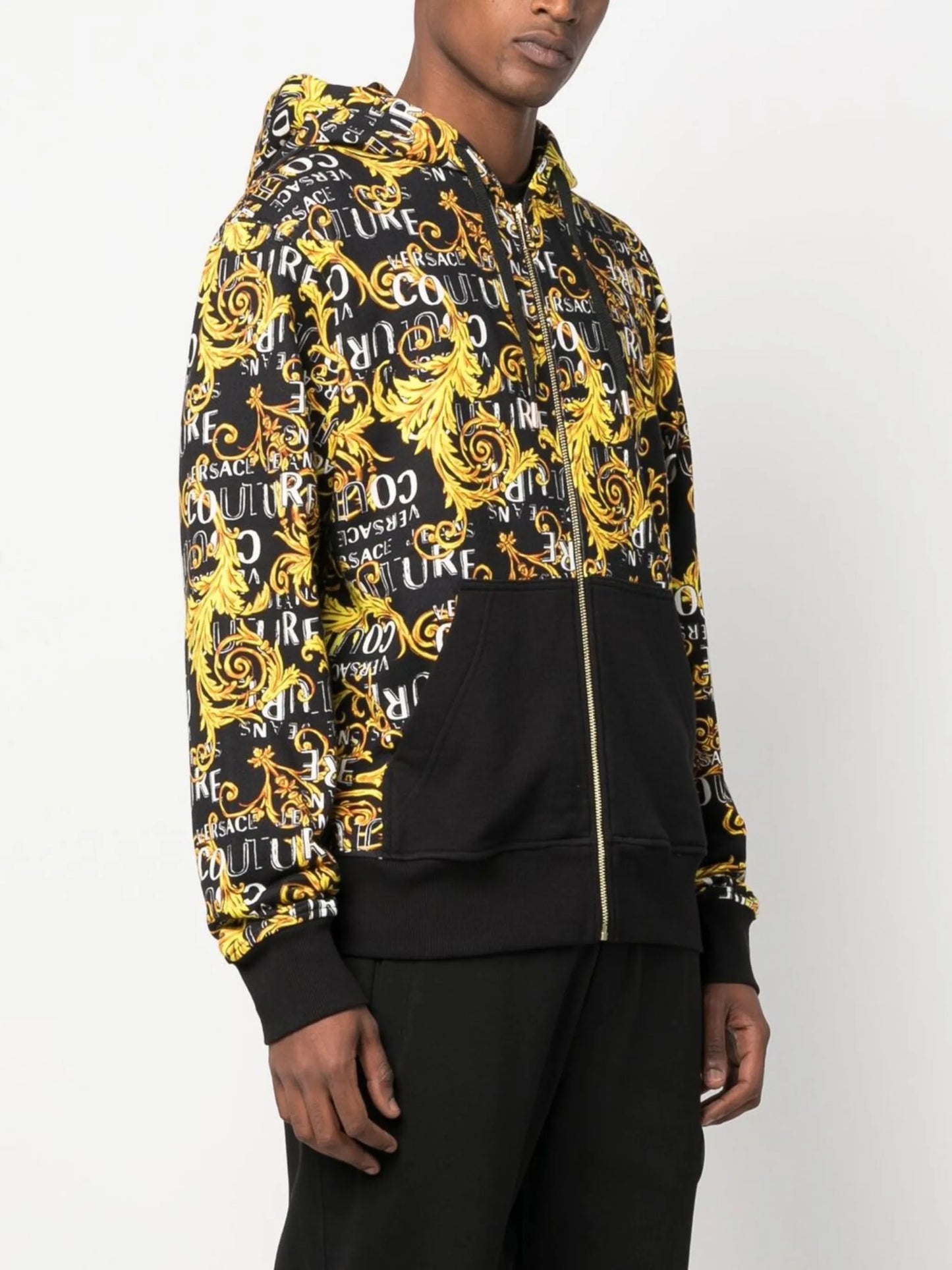 Baroque-print zip-up hoodie