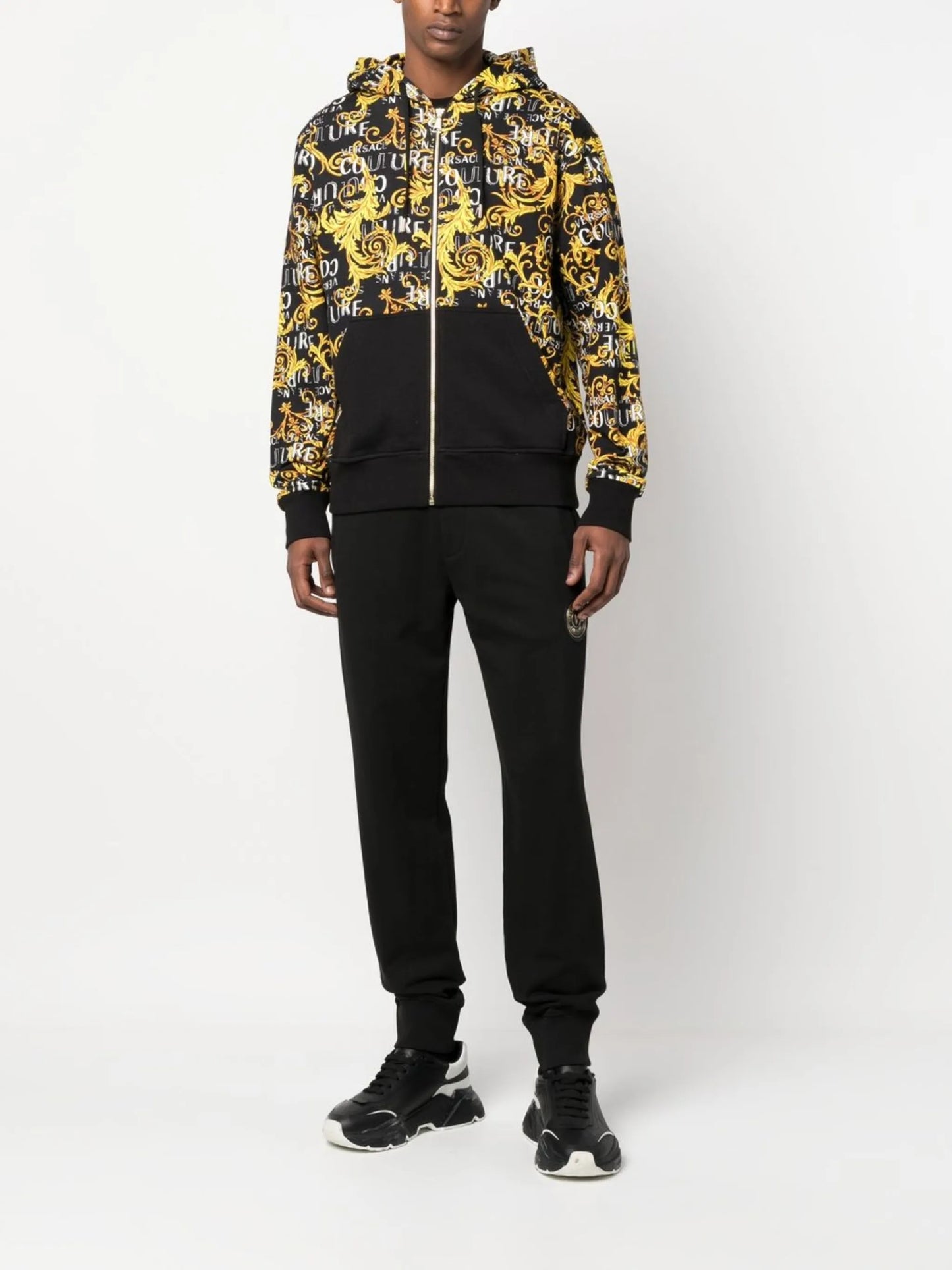 Baroque-print zip-up hoodie