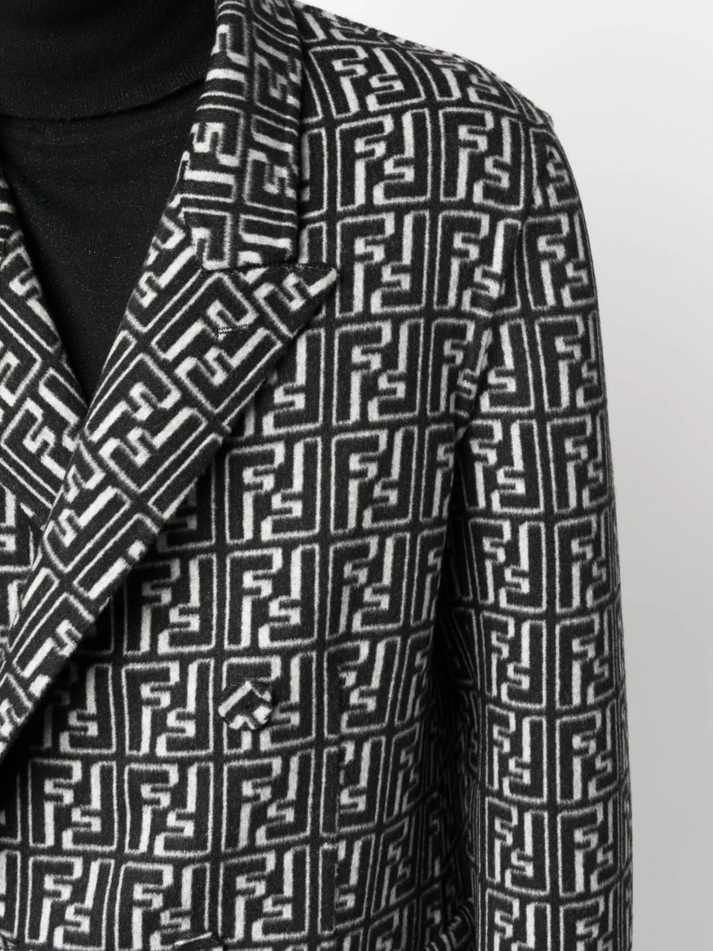 FF-print double-breasted reversible coat
