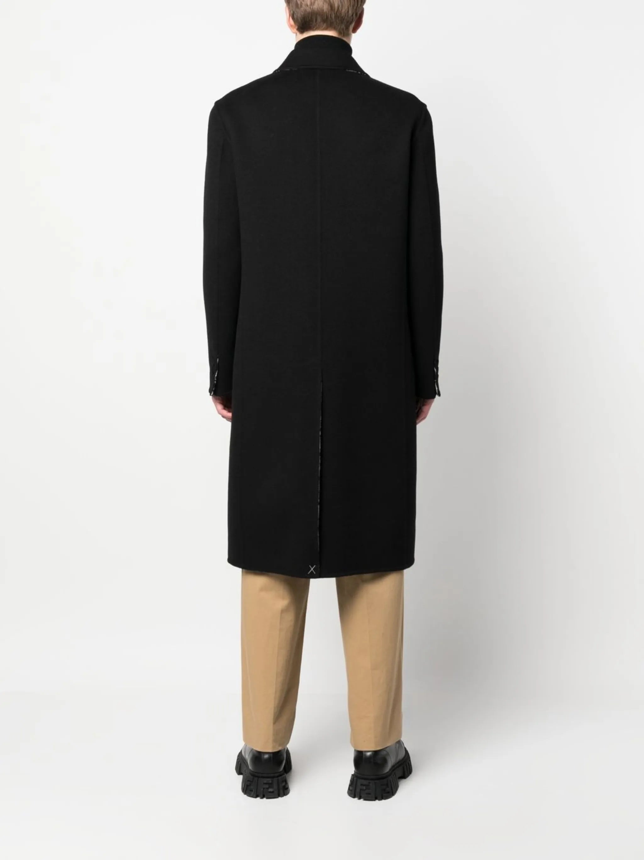 FF-print double-breasted reversible coat