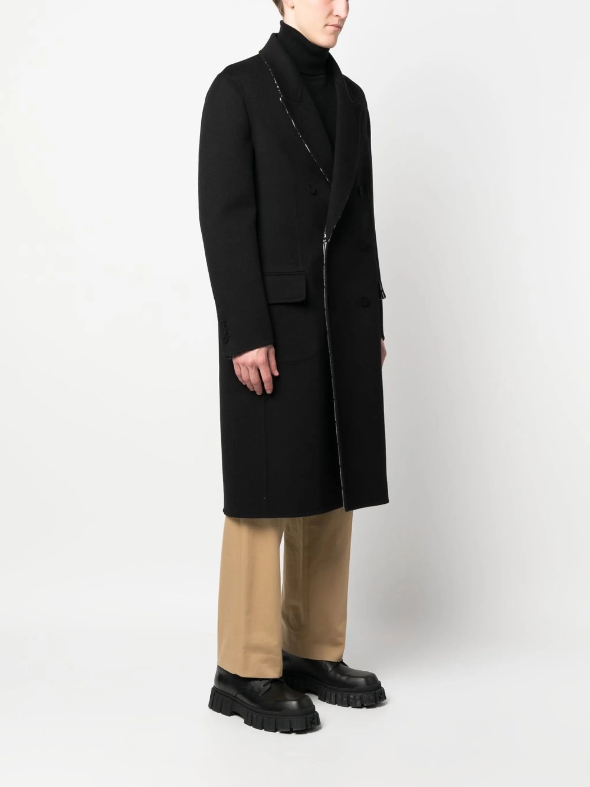 FF-print double-breasted reversible coat