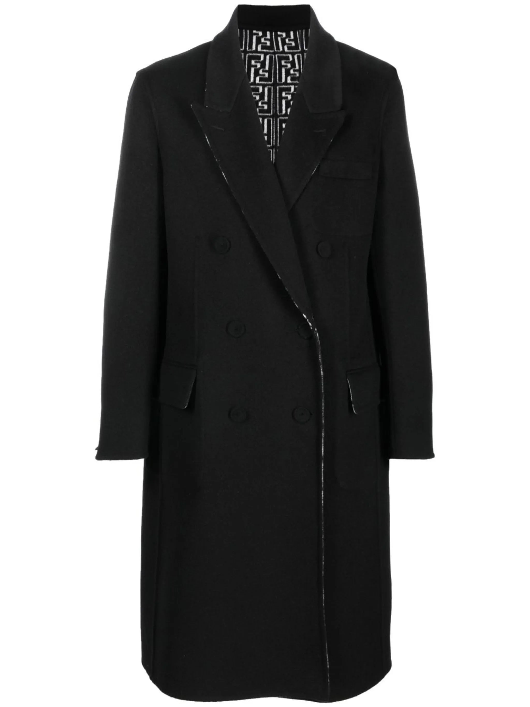 FF-print double-breasted reversible coat