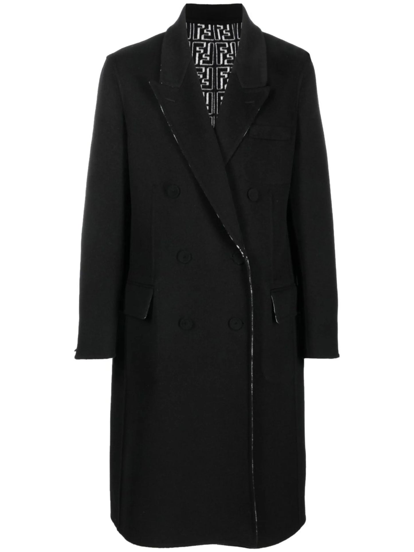 FF-print double-breasted reversible coat