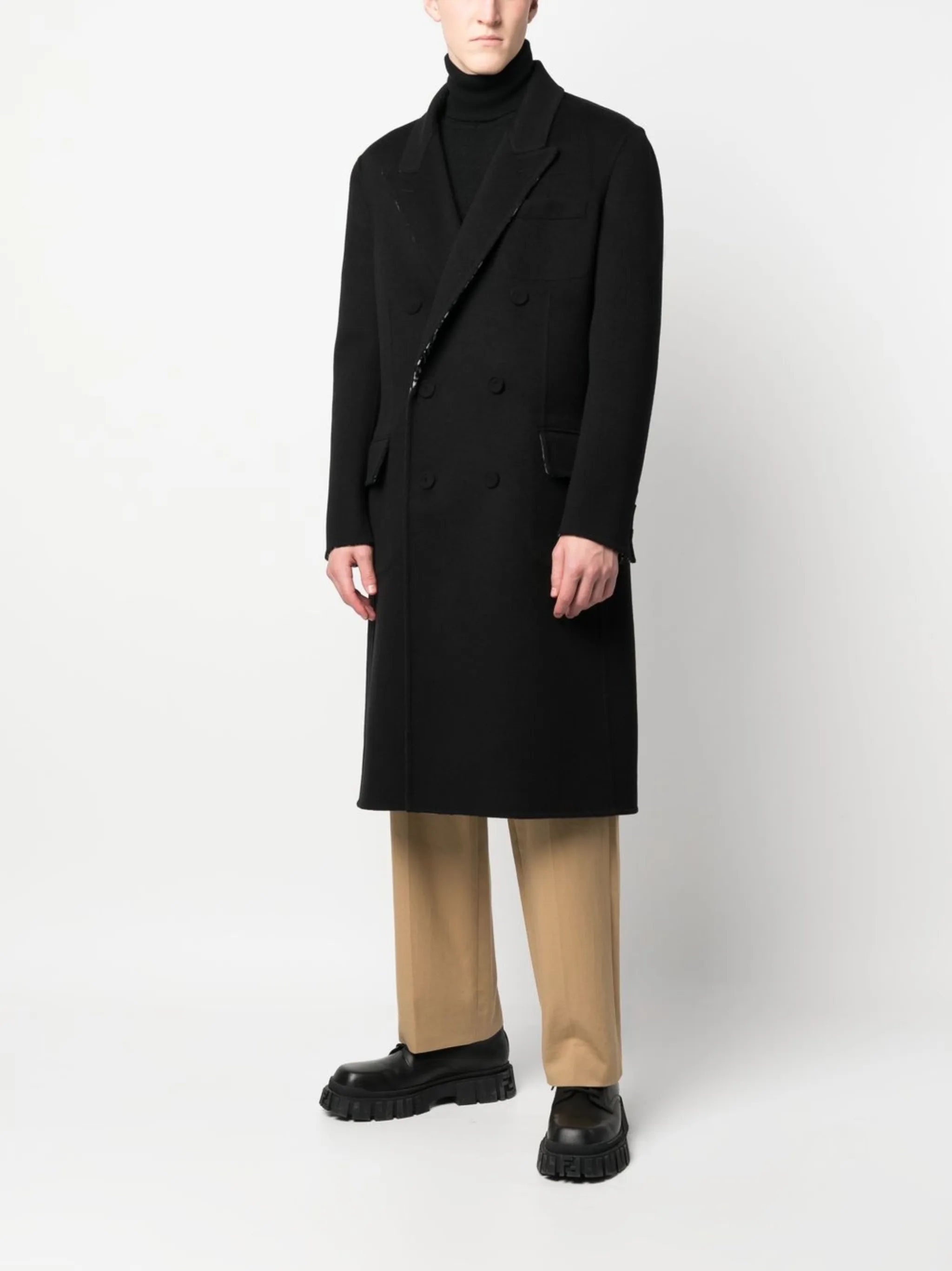 FF-print double-breasted reversible coat