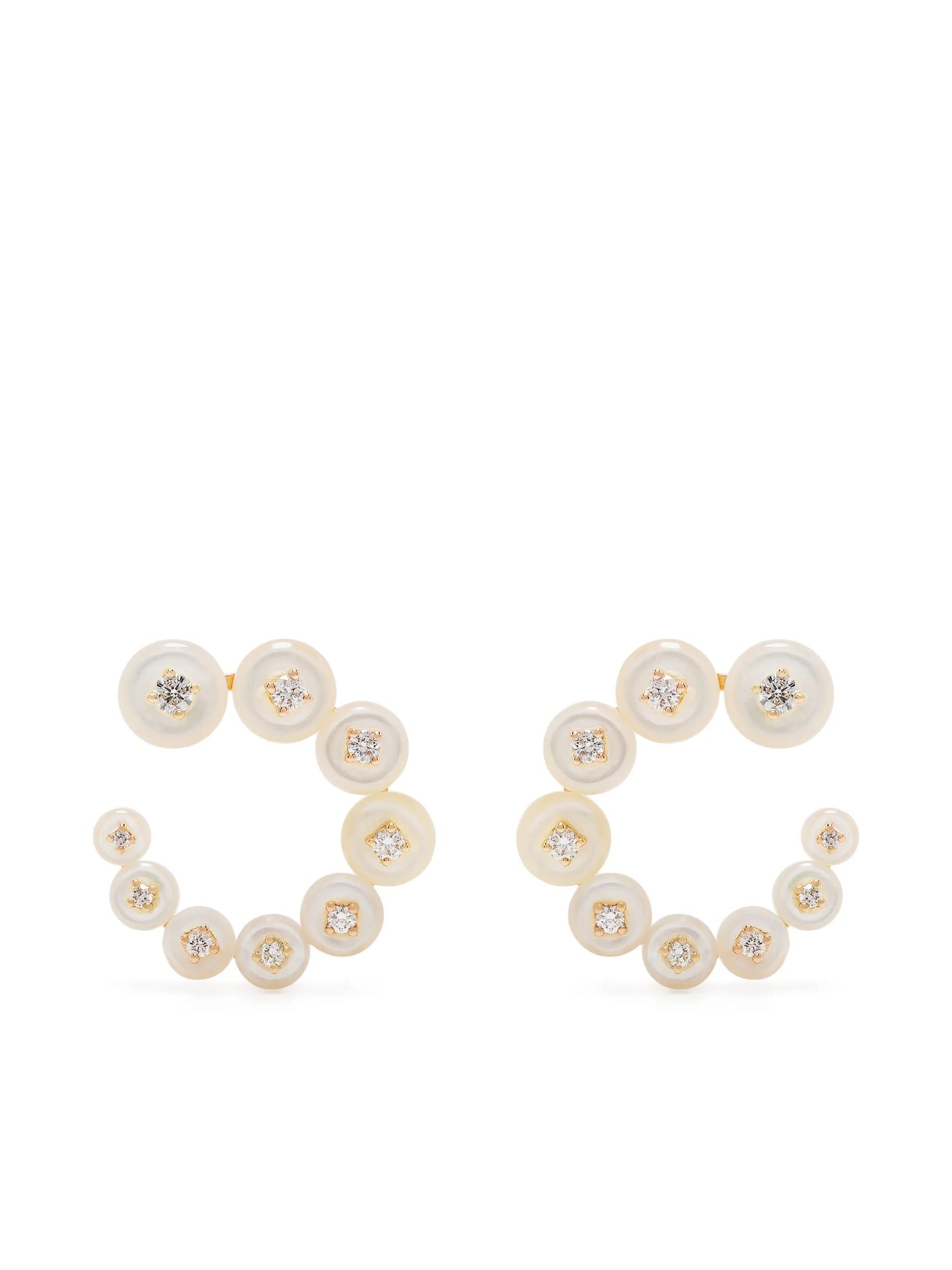 18kt yellow gold small Circle mother-of-pearl diamond earrings