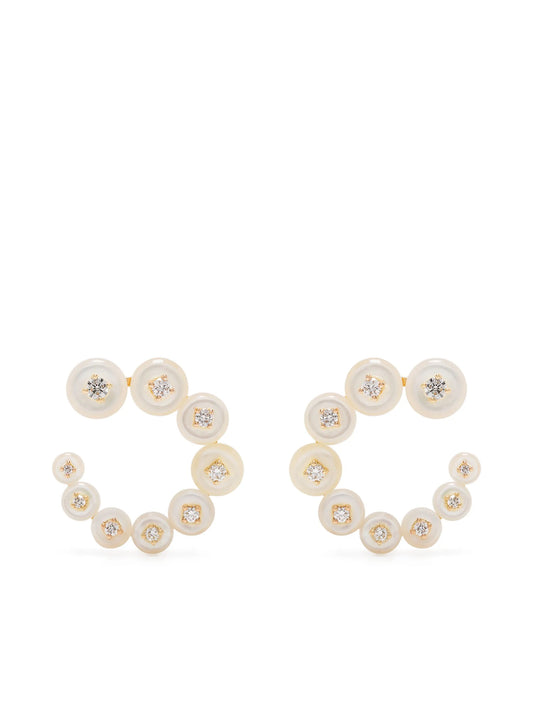 18kt yellow gold small Circle mother-of-pearl diamond earrings