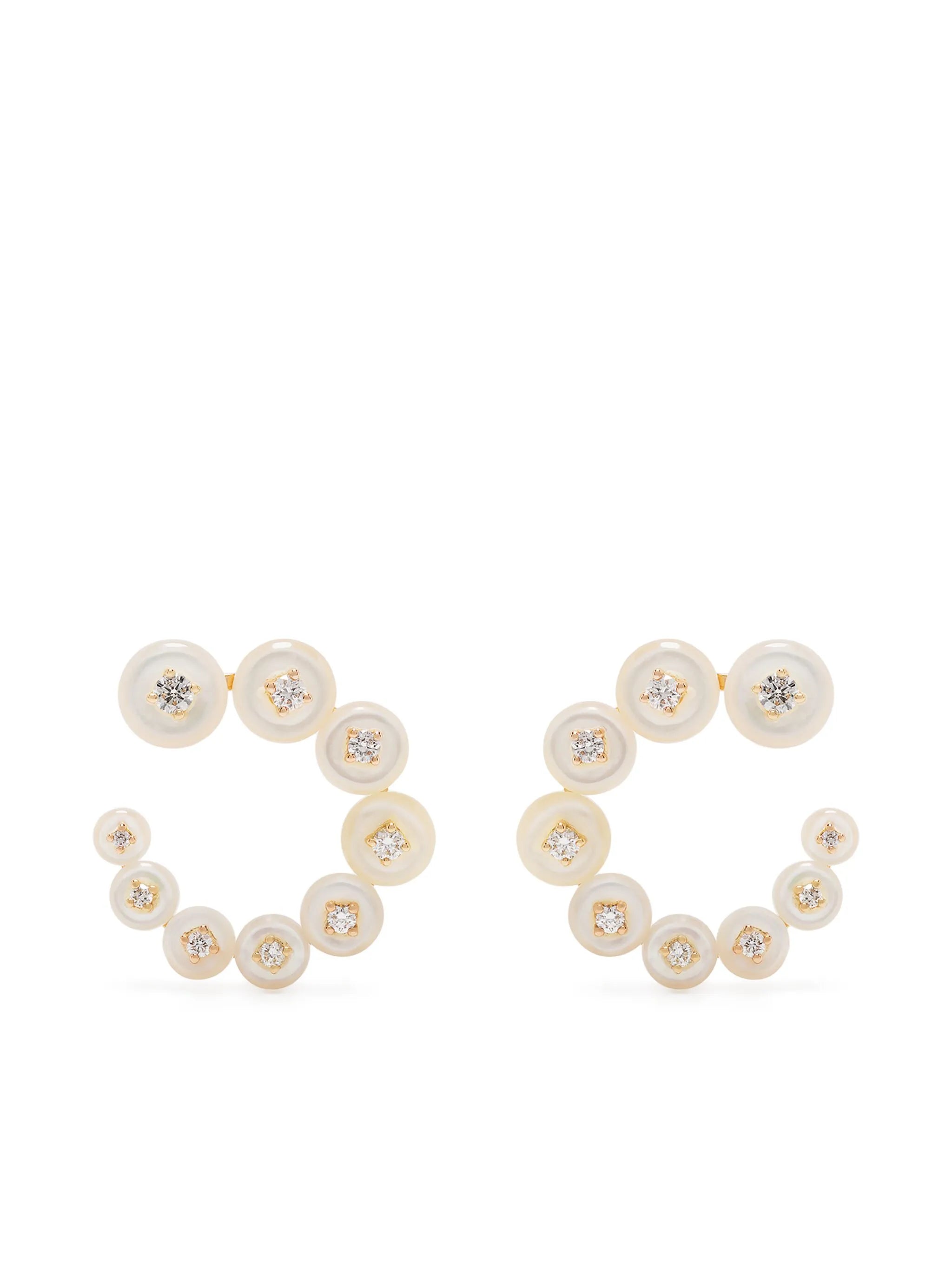 18kt yellow gold small Circle mother-of-pearl diamond earrings