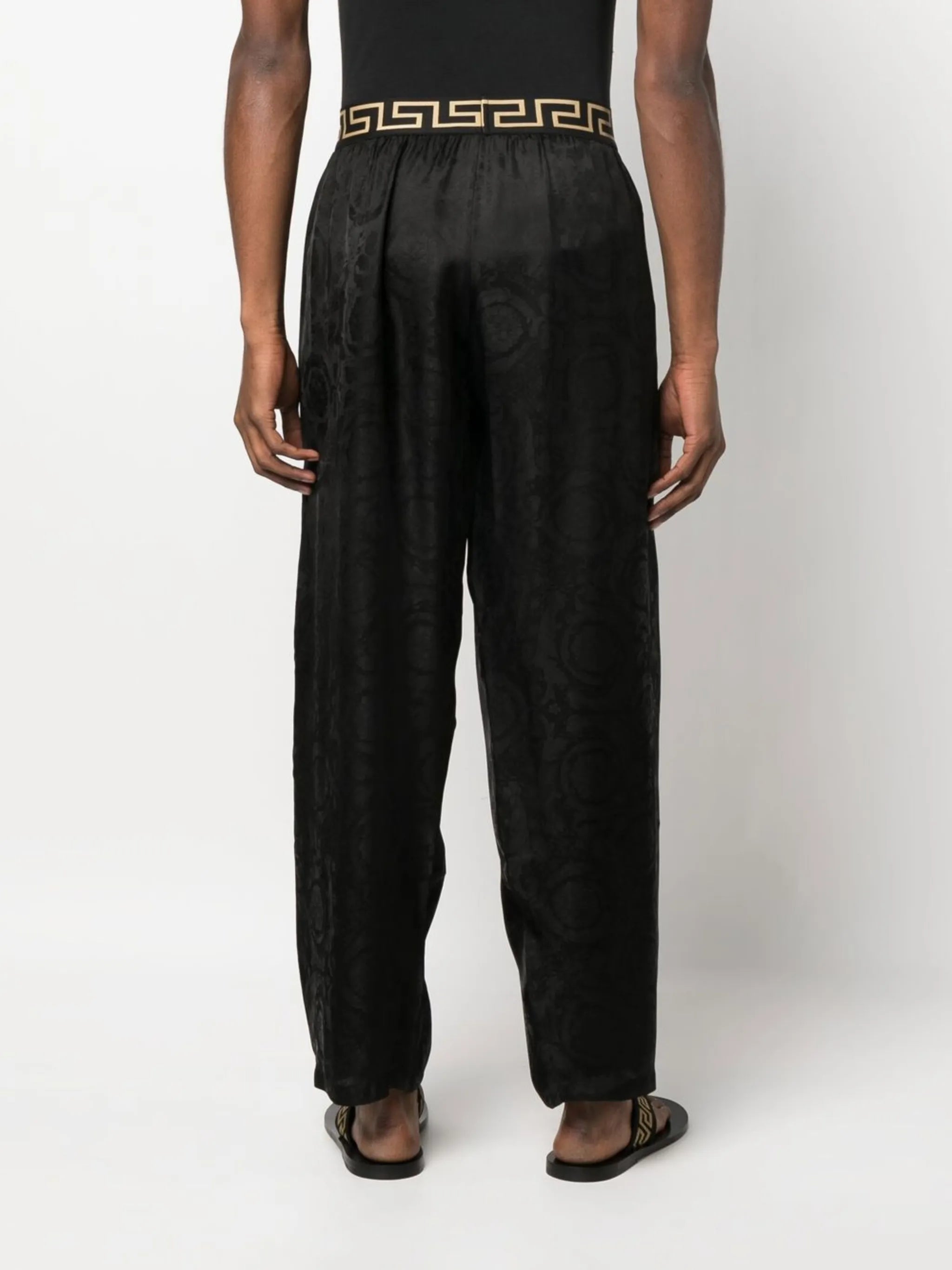 abstract-pattern straight-leg trousers