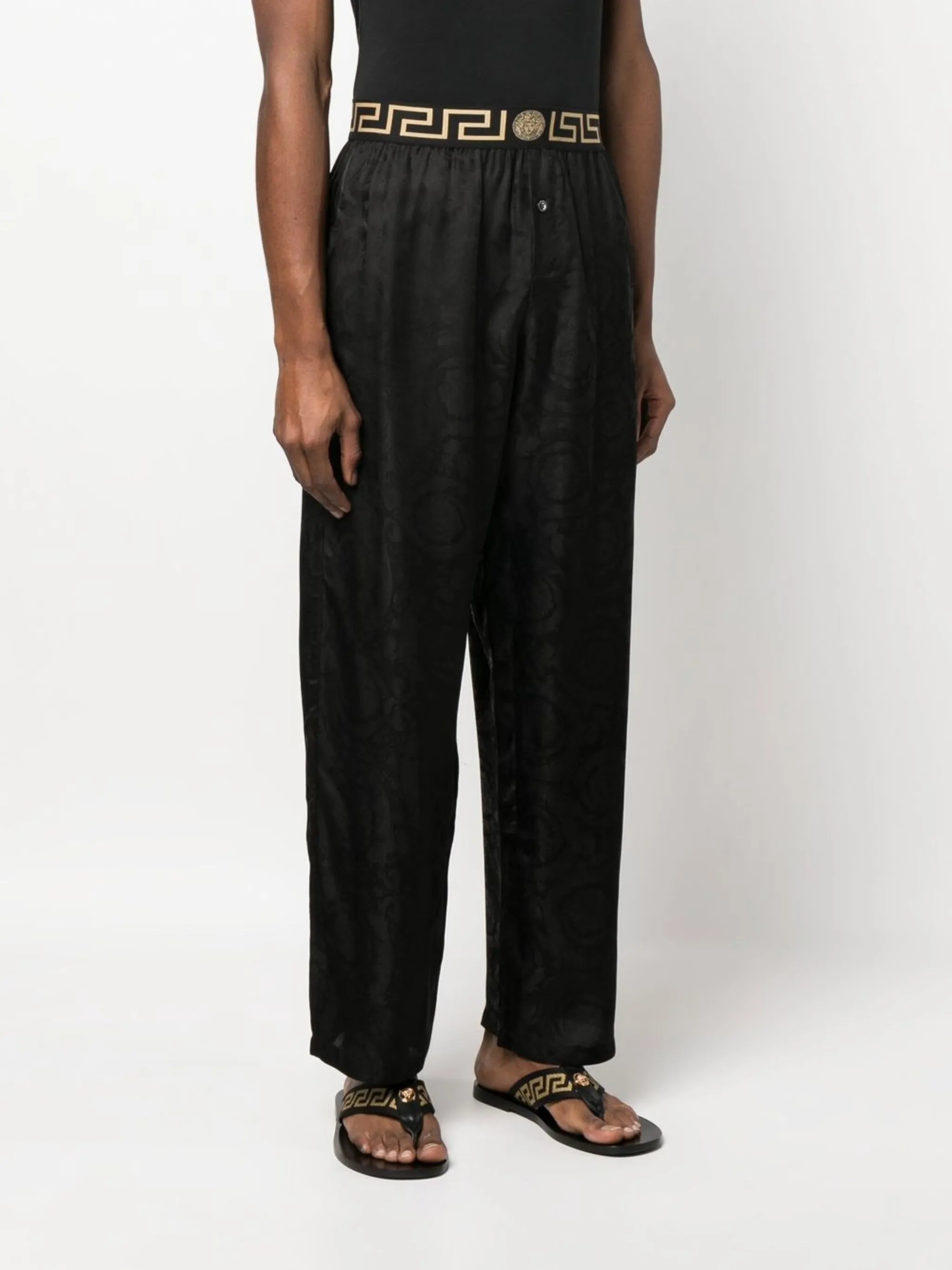 abstract-pattern straight-leg trousers