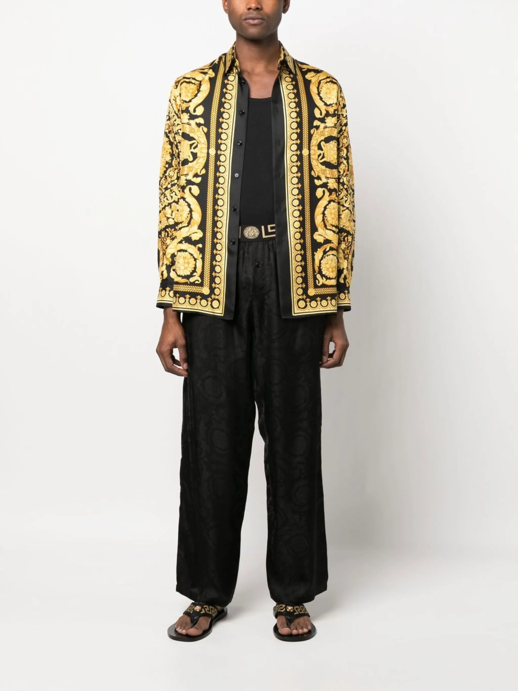 abstract-pattern straight-leg trousers