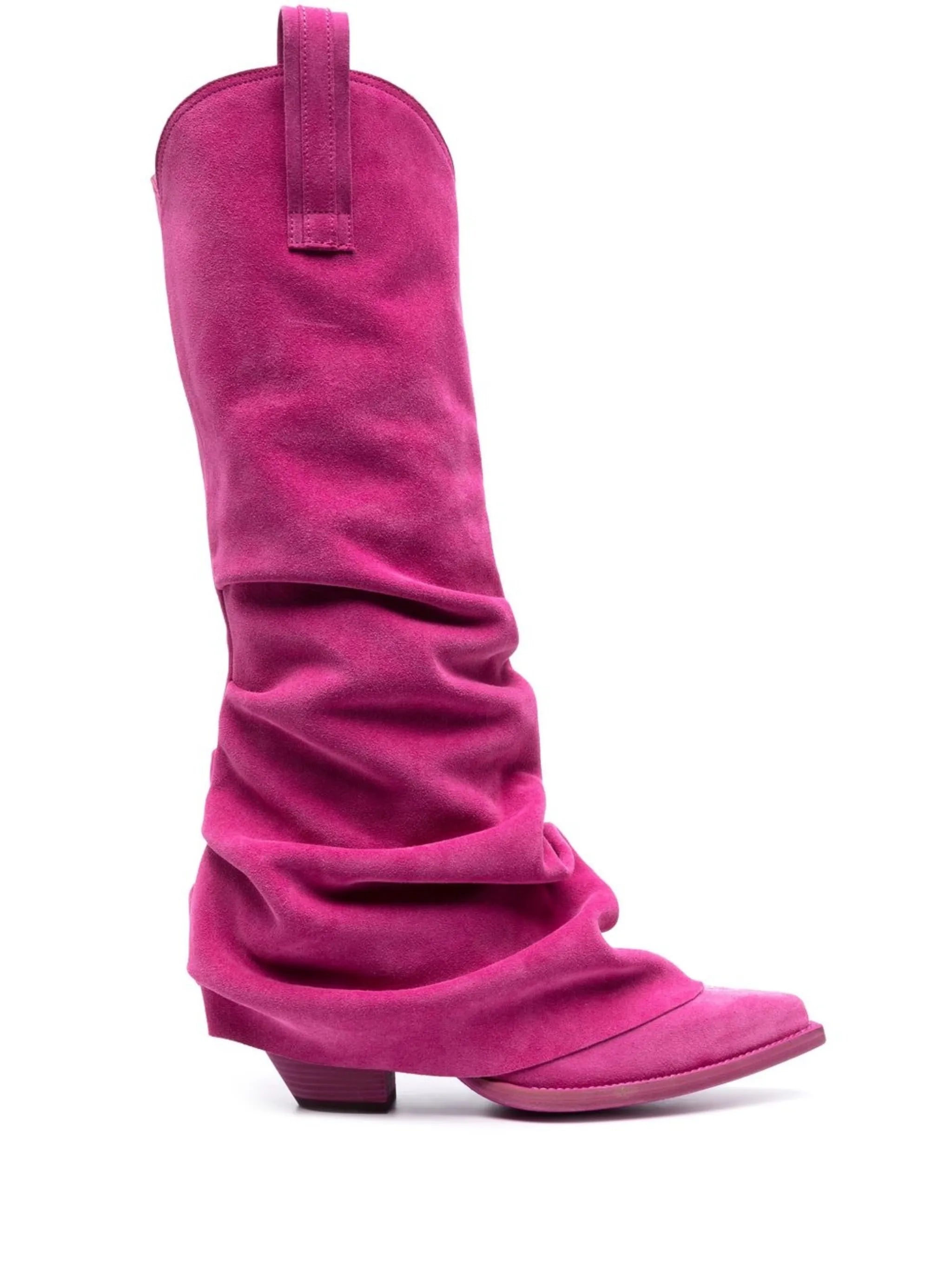 gathered western knee-high boot