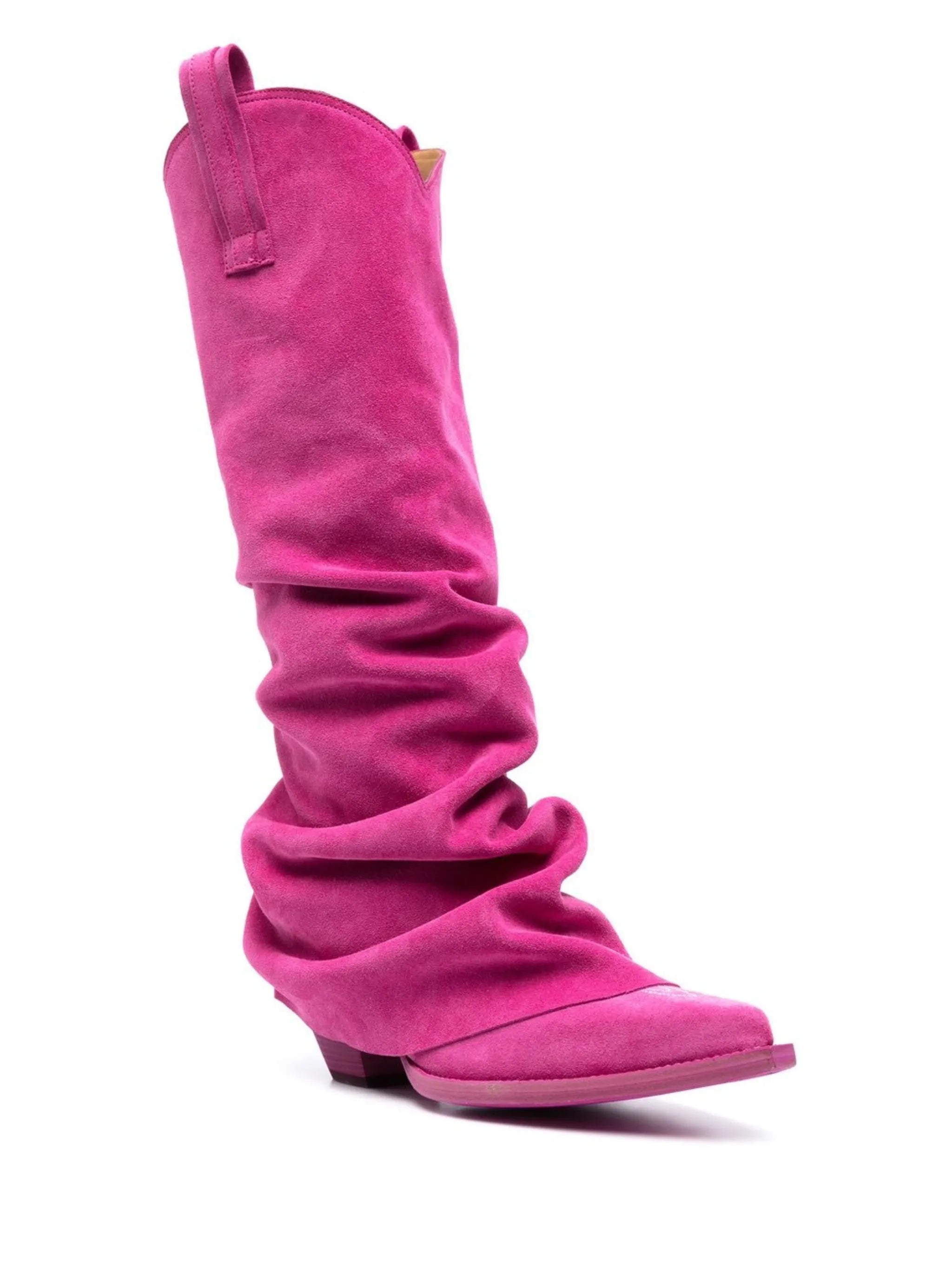 gathered western knee-high boot