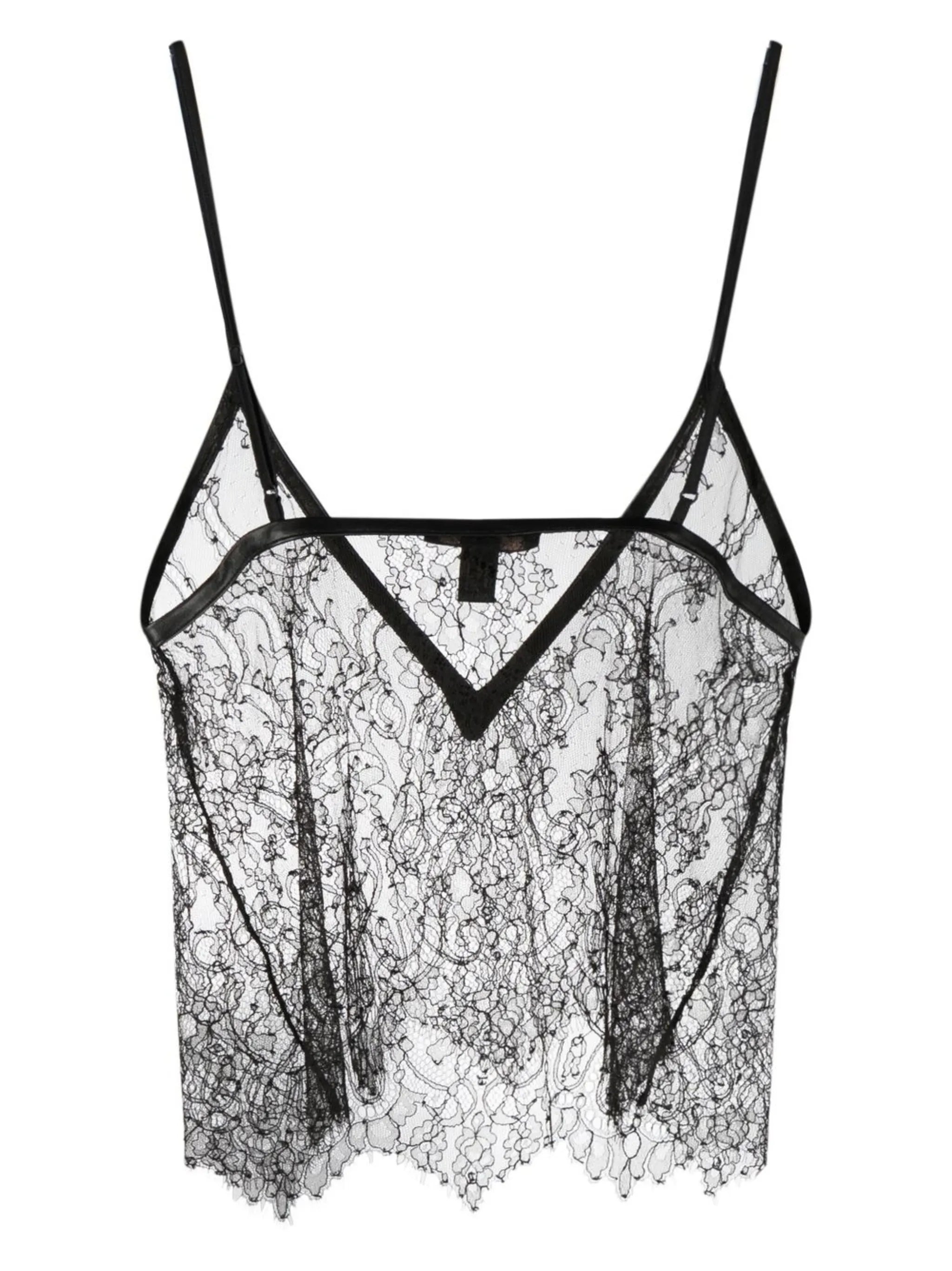 leather-trim lace camisole top