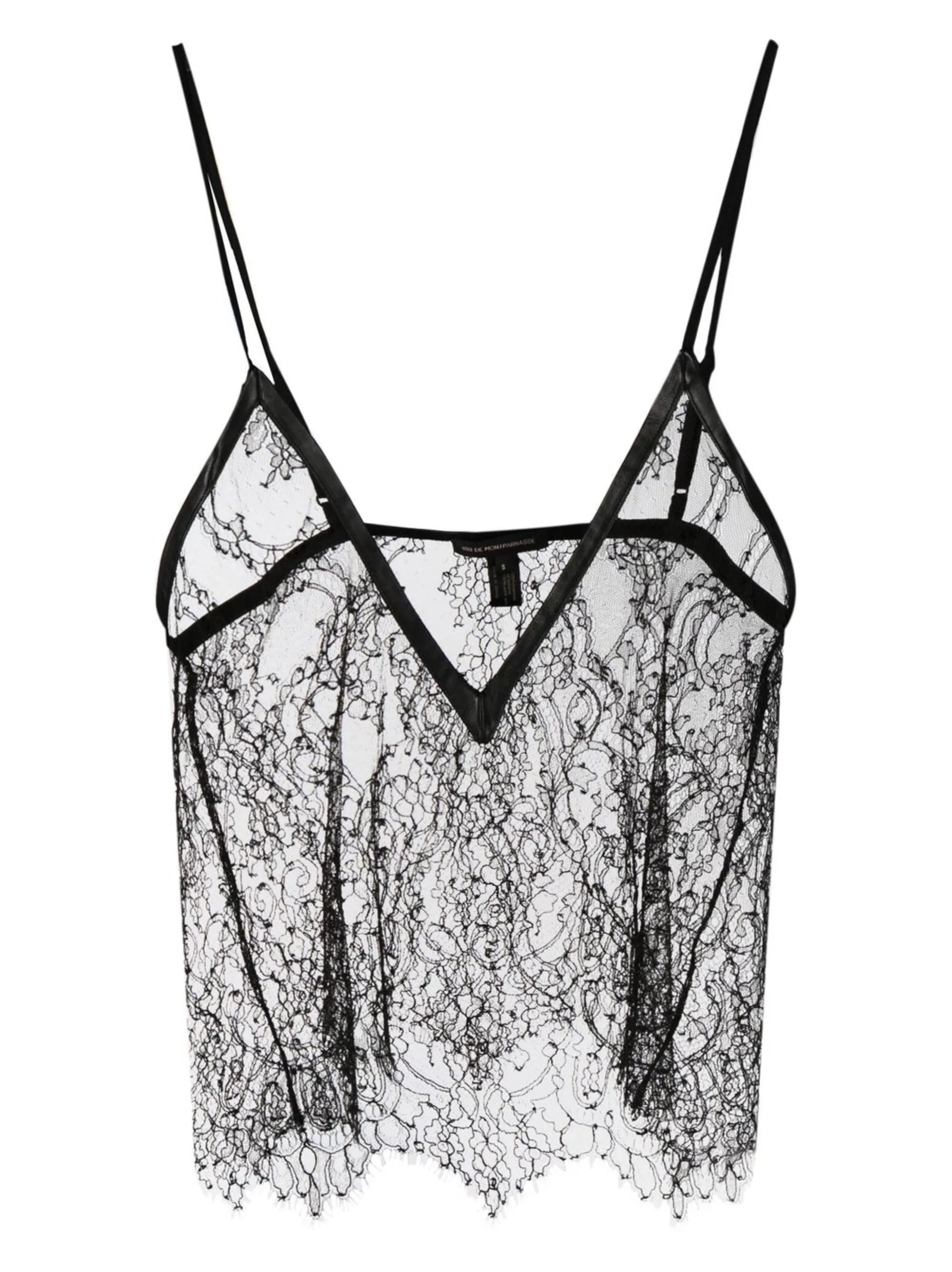 leather-trim lace camisole top