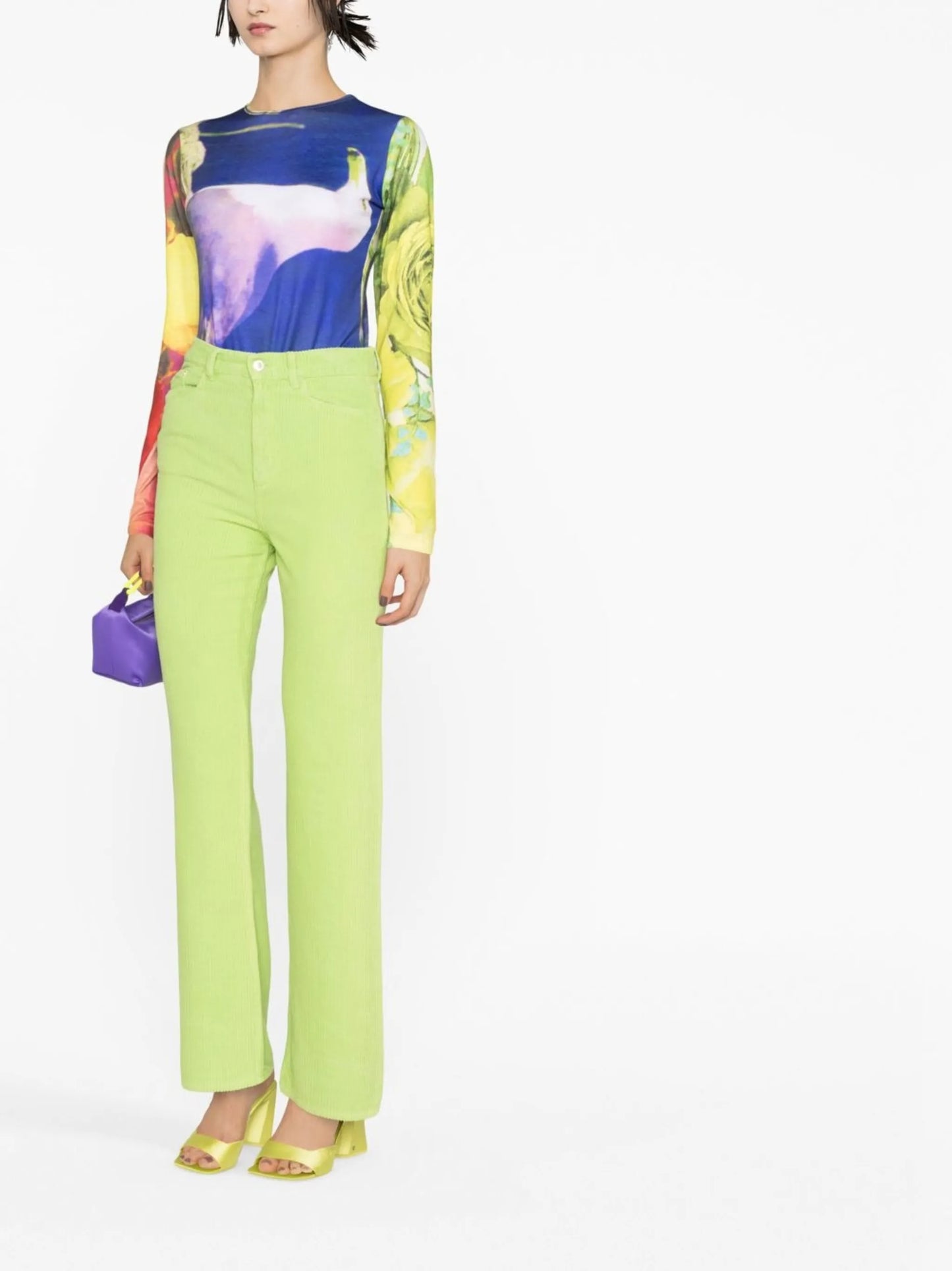 Rose ribbed straight-leg trousers